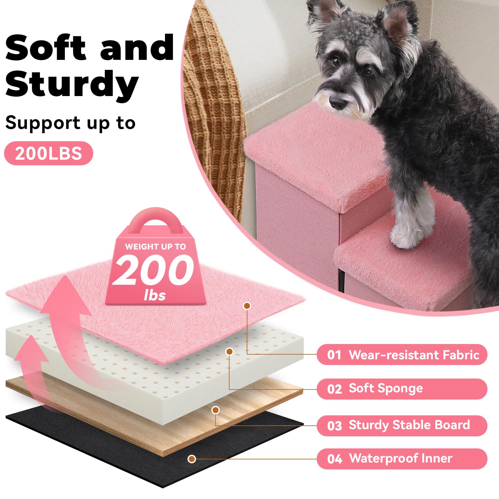Zerbuger Dog Stairs with Condo 15" H, 2-Step Wider Dog Steps for Small/Medium/Large Old Dogs Cats, Folding Sturdy Storage Pet Stairs Climbing Bed Couch, Ramp for Car Hold Up to 150 lbs, Beige