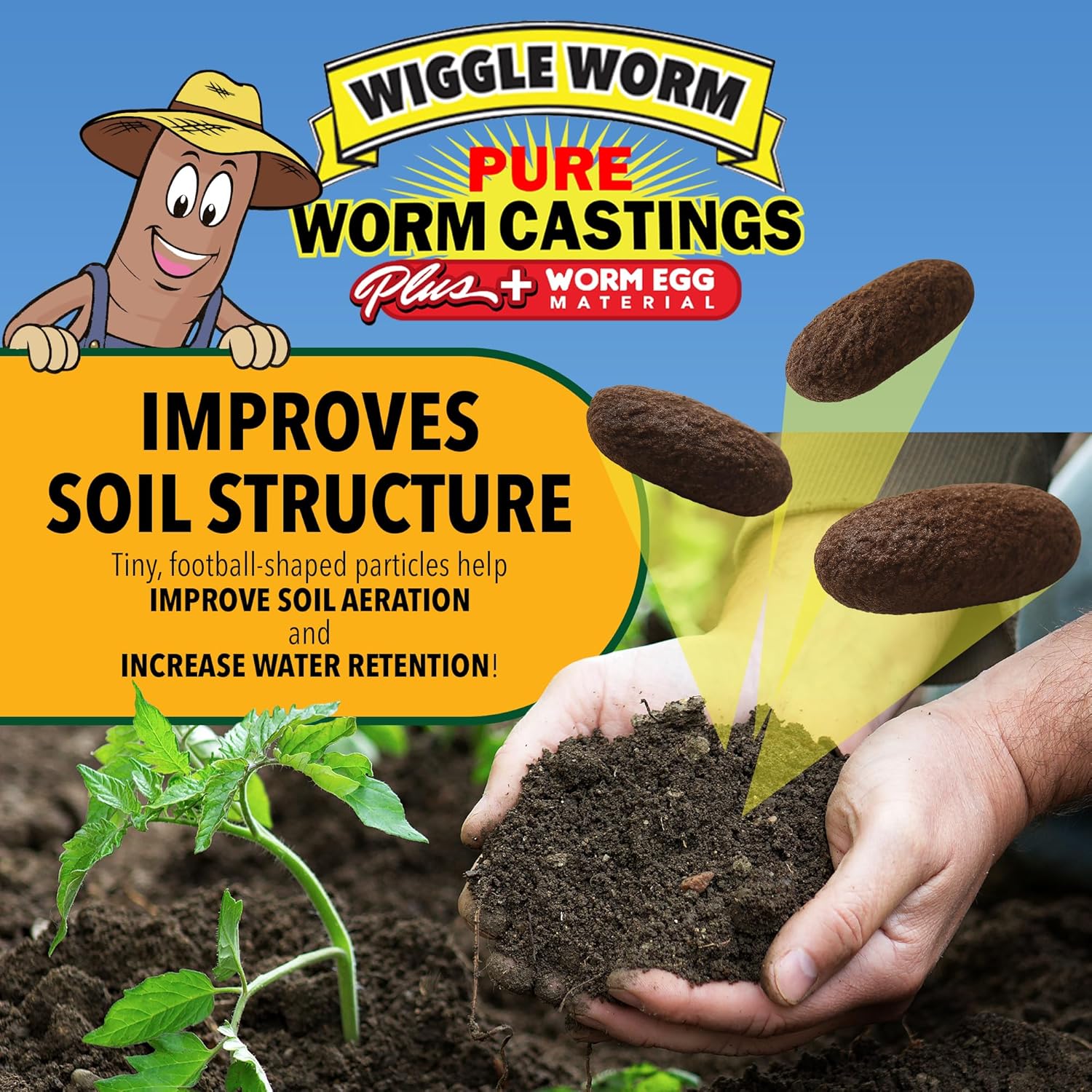 Wiggle Worm 100% Pure Worm Castings Plus Worm Egg Material, 40lbs - Fertilizer and Soil Amendment for Indoor and Outdoor Gardening to Improve Soil Fertility and Aeration - 100% Organic and Odor Free