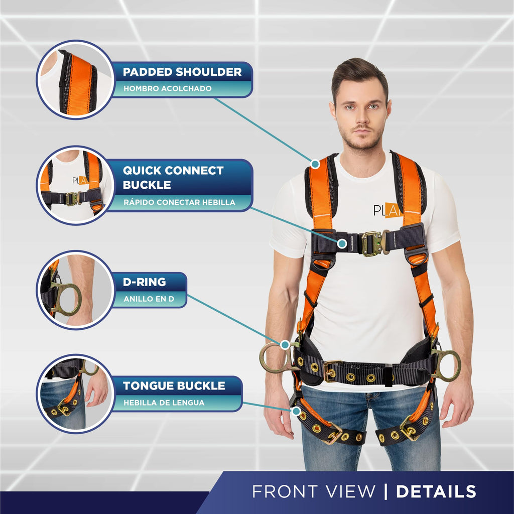 Palmer Safety Hammerhead 5pt Safety Harness Back Padded, QCB Chest, Tongue Buckel Legs Straps, Back & Side D-Rings