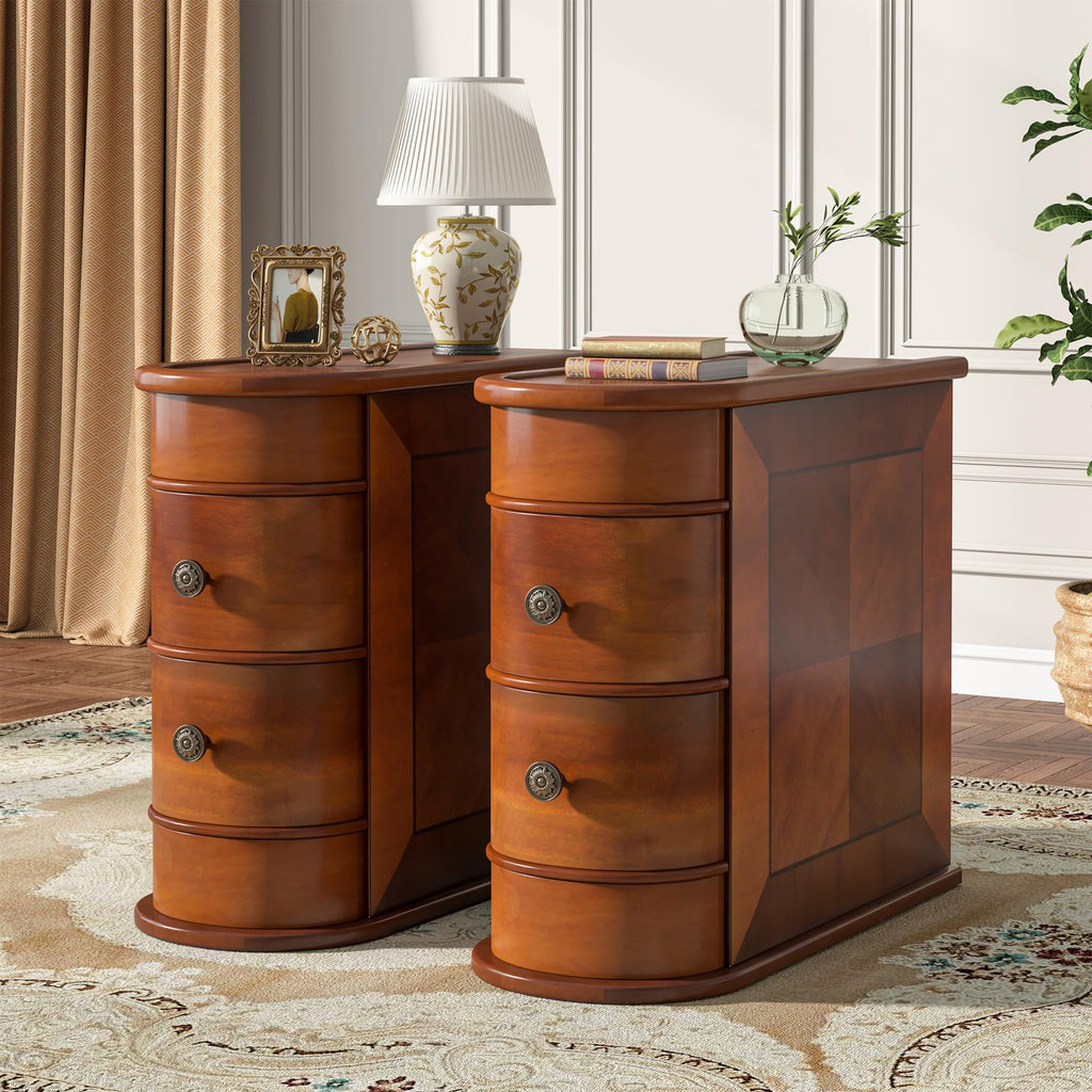 Tribesigns Wood End Table, 2-Drawer Narrow Side Table Slim Chair Solid Side Table, No Assembly Required, Finished Back