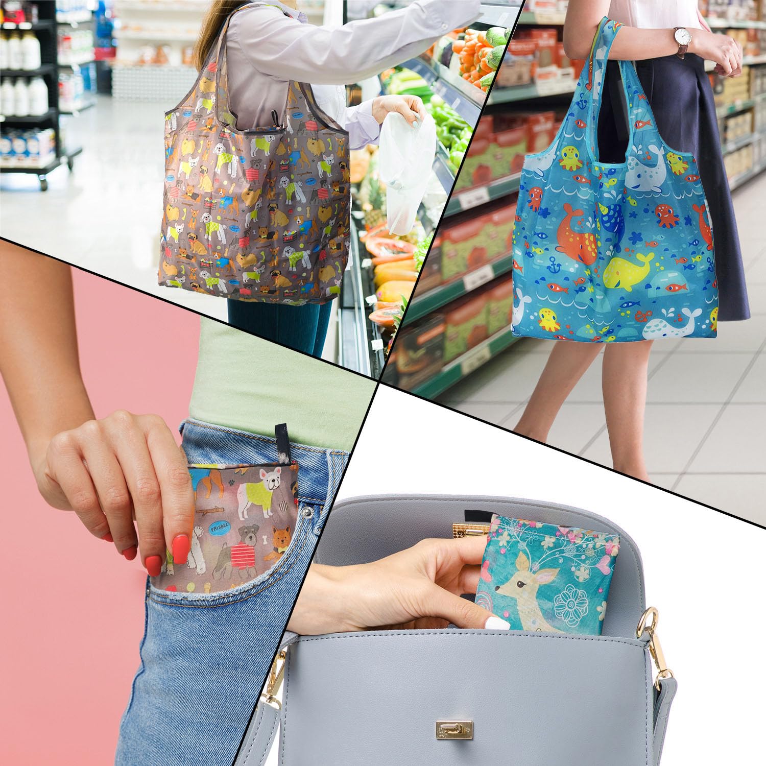 Bolsas de compras reutilizables para comestibles, paquete de 4 de 50 libras bolsas plegables grandes y lavables para mercado, compactas para un fácil almacenamiento, bolsas de tela ligeras y