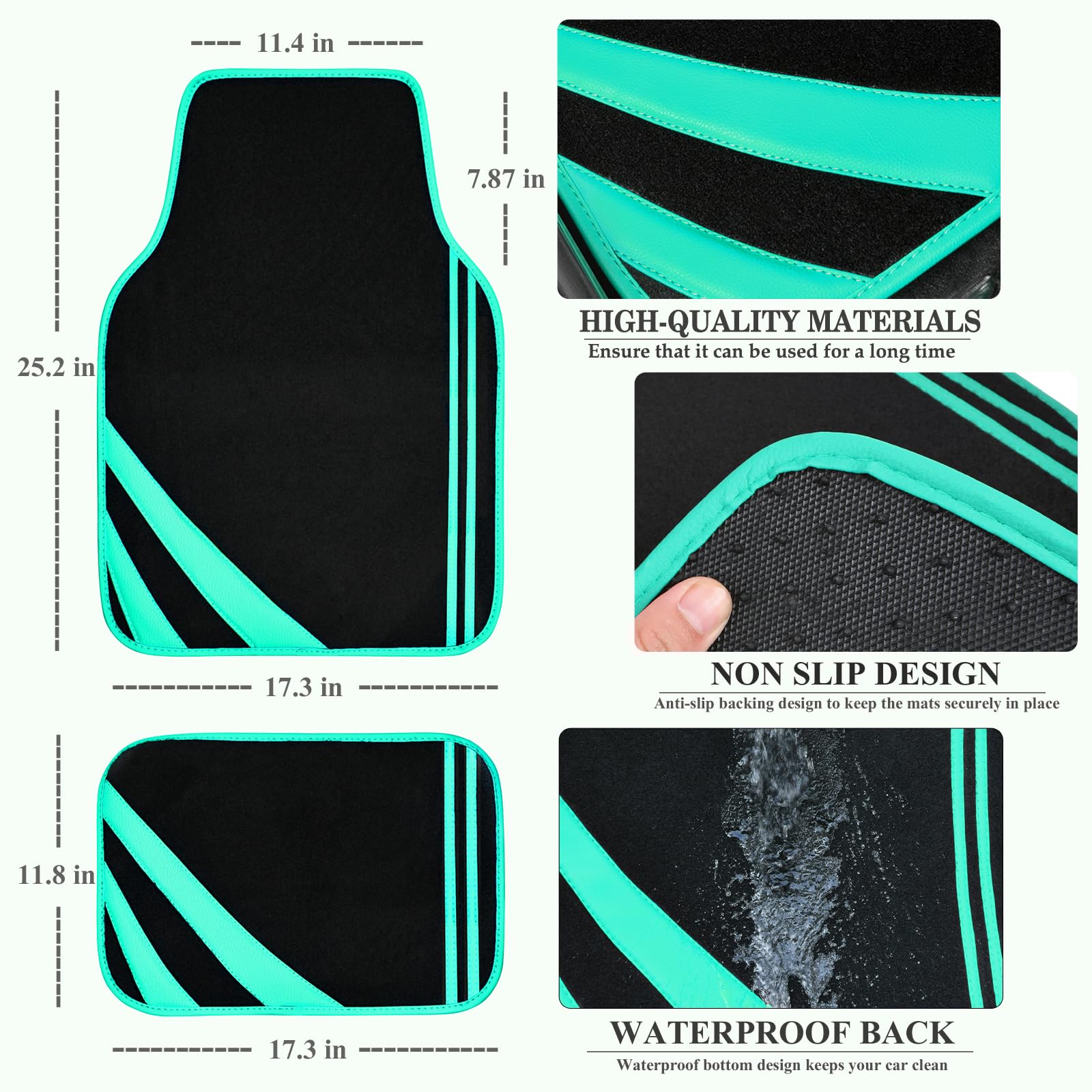 CAR PASS Car Seat Covers Full Set for Women Girls with Waterproof Car Floor Mats,Anti-Slip Leather Steering Wheel Cover,Universal Fit for SUVs,Vans,Trucks,Sedans,Cars (Combo Set,Black & Pink)