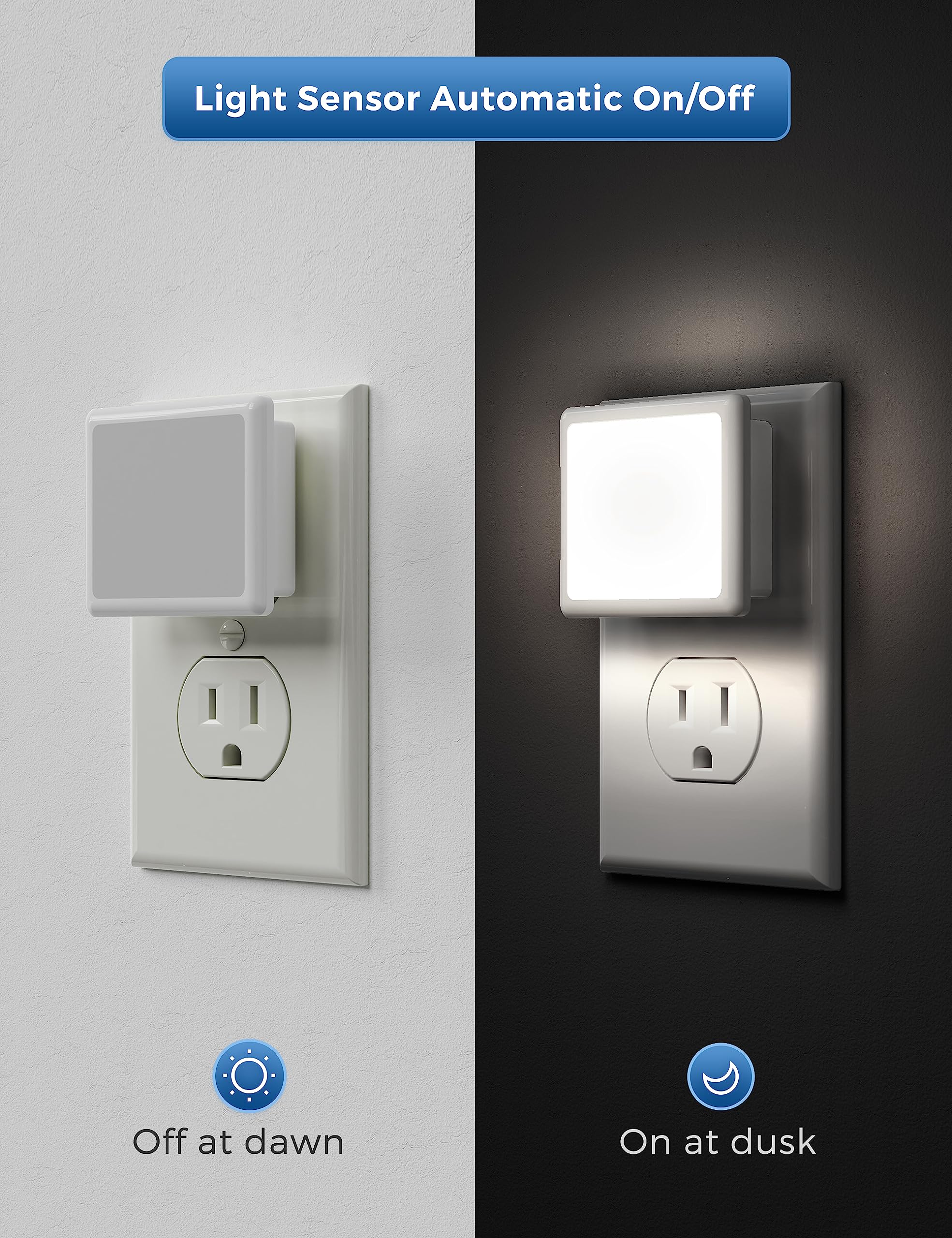 L LOHAS LED Night Light,Night Lights Plug into Wall, [6-Pack] Plug in Night Light, Dusk-to-Dawn Sensor, 3000K Soft White 0.3W Bright Nightlight Auto-On/Off for Adults Kids Bedroom Bathroom Hallway