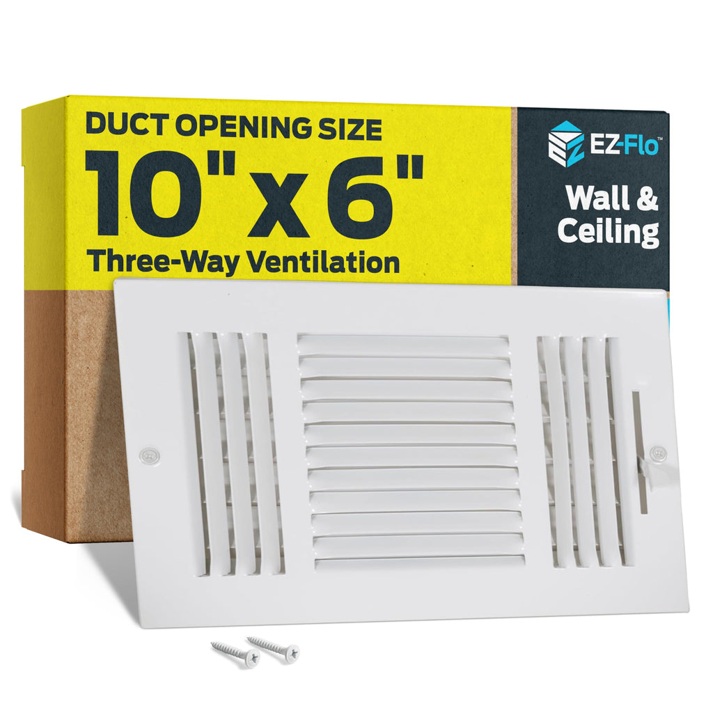 EZ-FLO 8 x 4 Inch Three-Way Ventilation Steel Sidewall/Ceiling Register, Steel Duct Opening, 61658