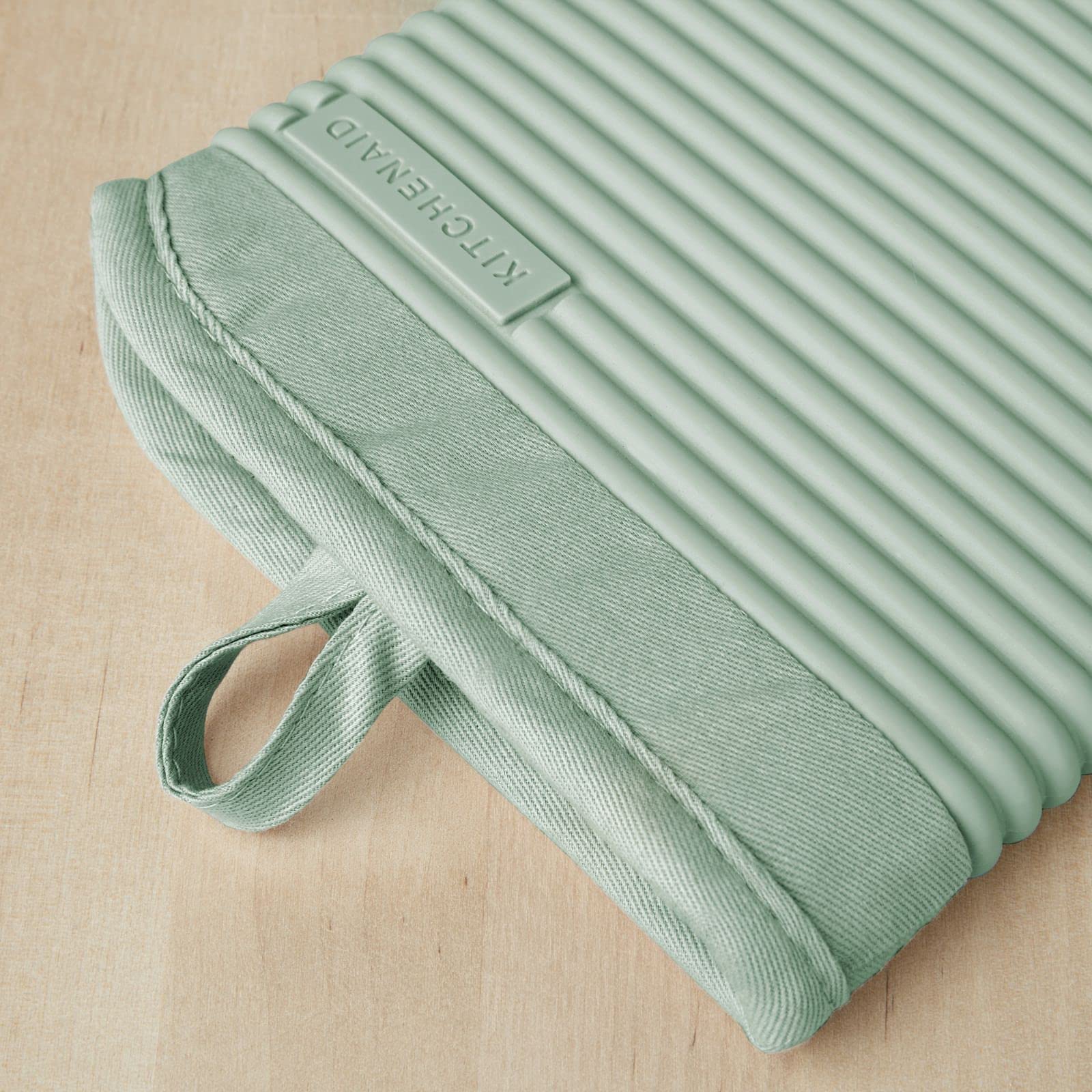 KITCHENAID Ribbed Soft Silicone Oven Mitt 2-Pack Set, 7.5"x13", Aqua Sky