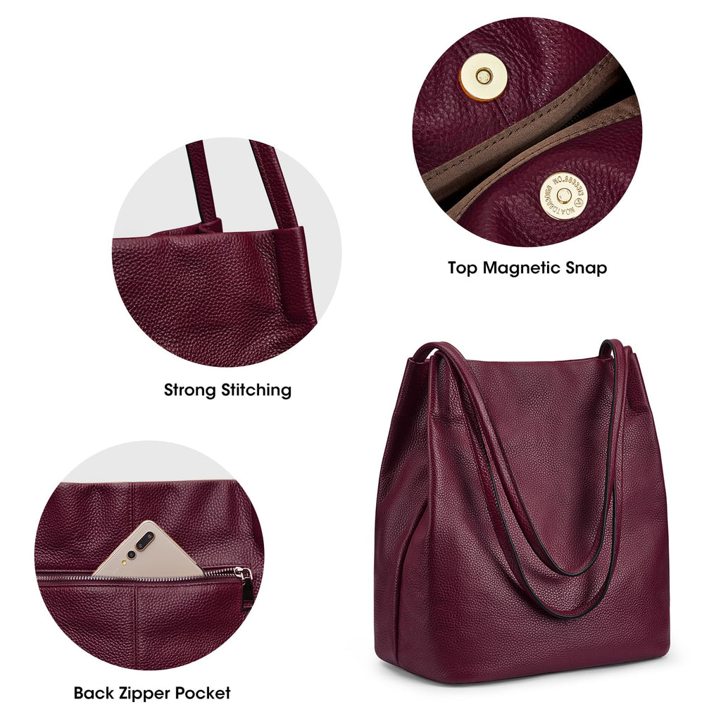 Kattee Women Soft Genuine Leather Totes Shoulder Bag Purses and Handbags with Top Magnetic Snap Closure