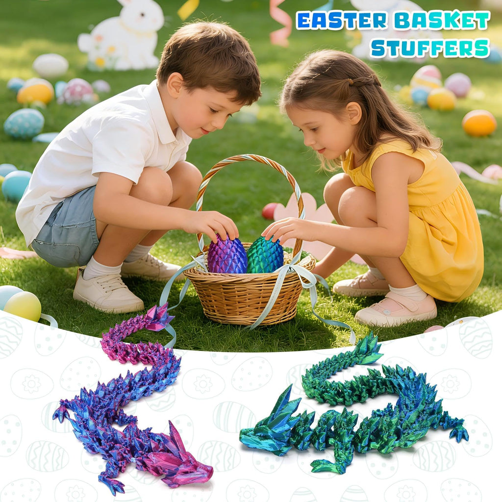 HEZUJ 3D Printed Dragon Dinosaur Egg,Articulated Crystal Dragon Fidget Toys,Prefilled Easter Basket Stuffers Eggs Filled, for Boys Girls Christmas Valentines Day Gifts (Purple Flying Dragon)
