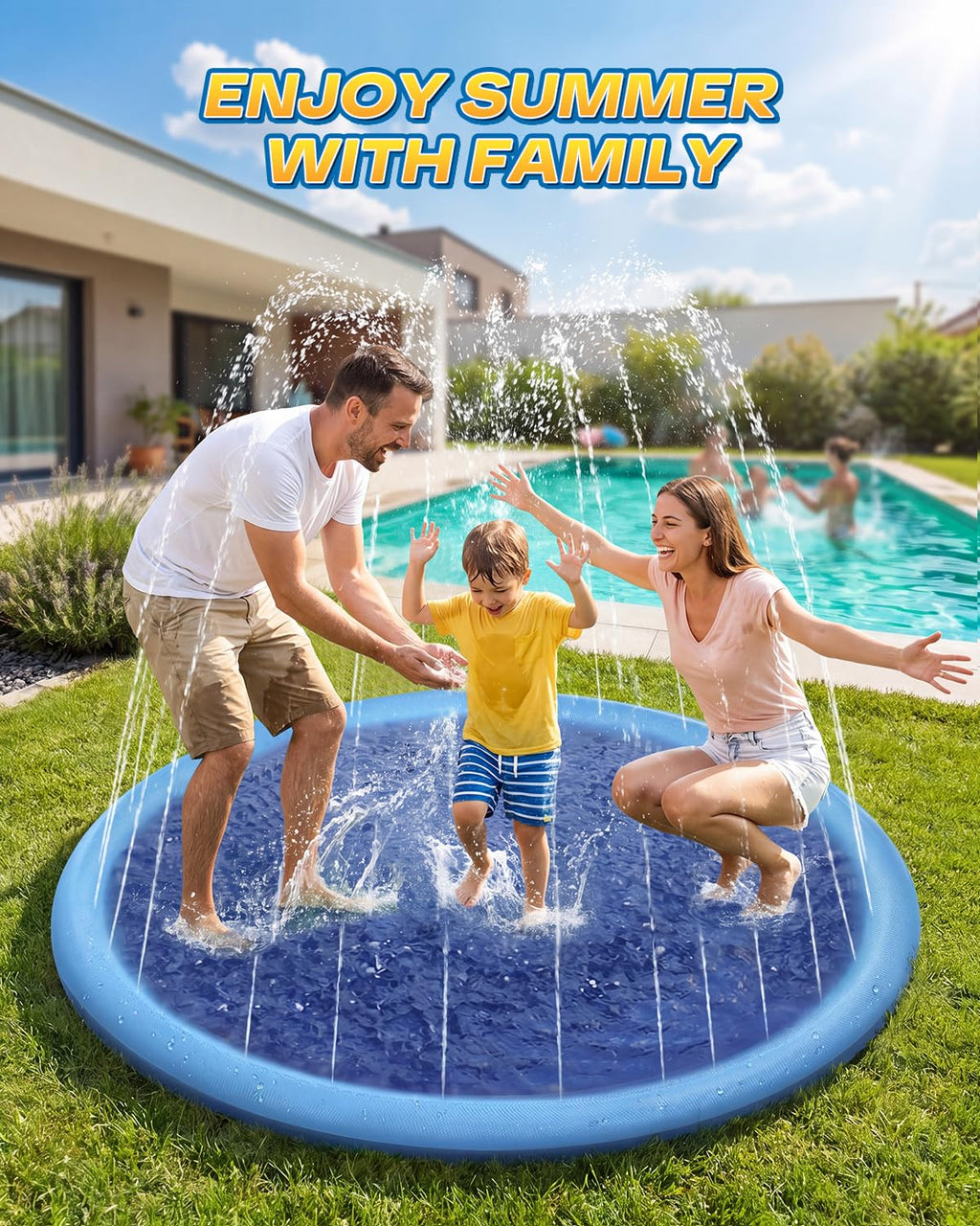 Raxurt Splash Pad, Non-Slip Thicken Splash Pad for Kids Ages 4-8 Toddler Baby Splash Sprinkler Pad Dog Pool Summer Outdoor Water Toys for Boys Girls, 59'' Blue