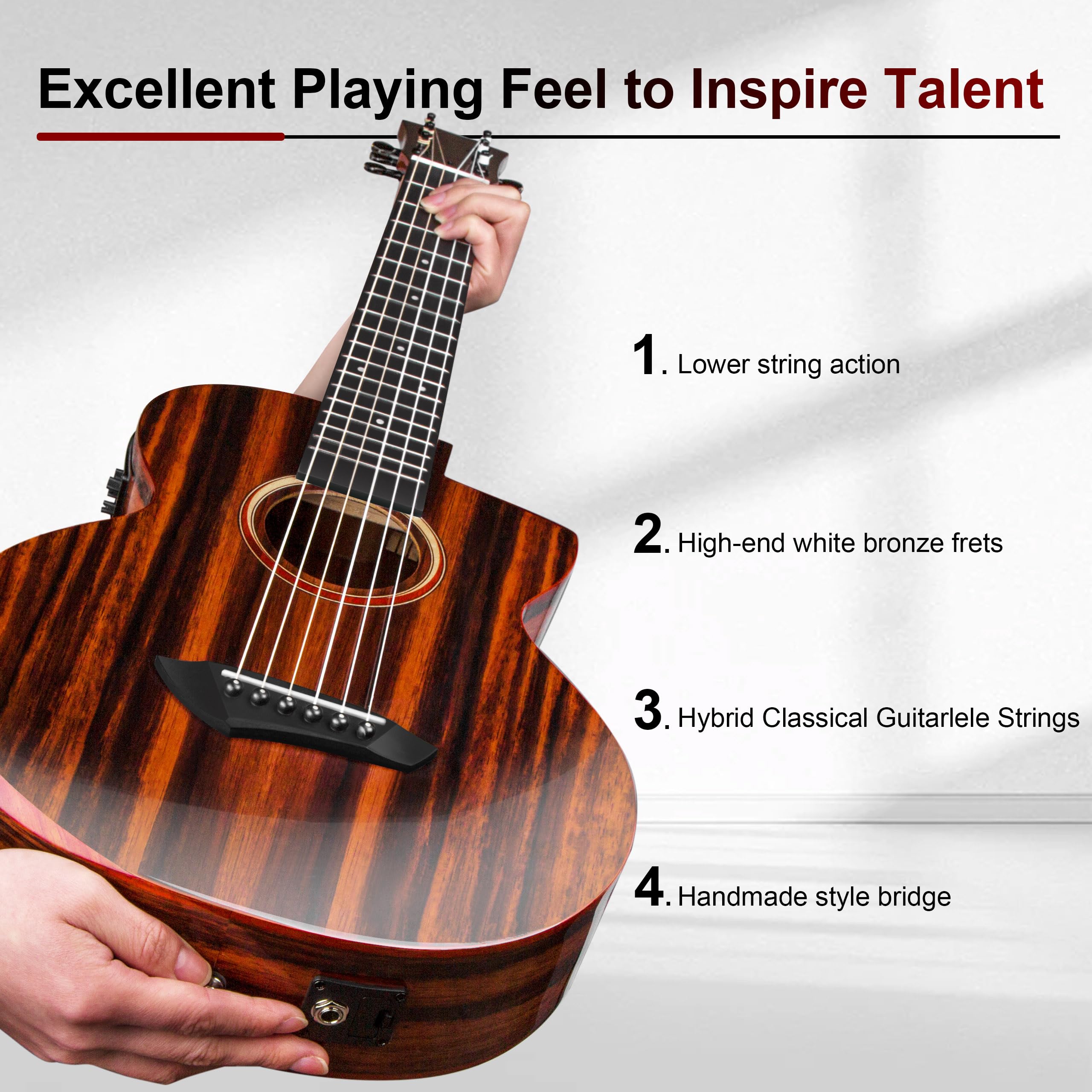 Caramel TEG95 Butterfly Bocote Glossy Tenor Acoustic & Electric Ukulele | 26-inch Handmade Professional Ukelele Kit with Accessories