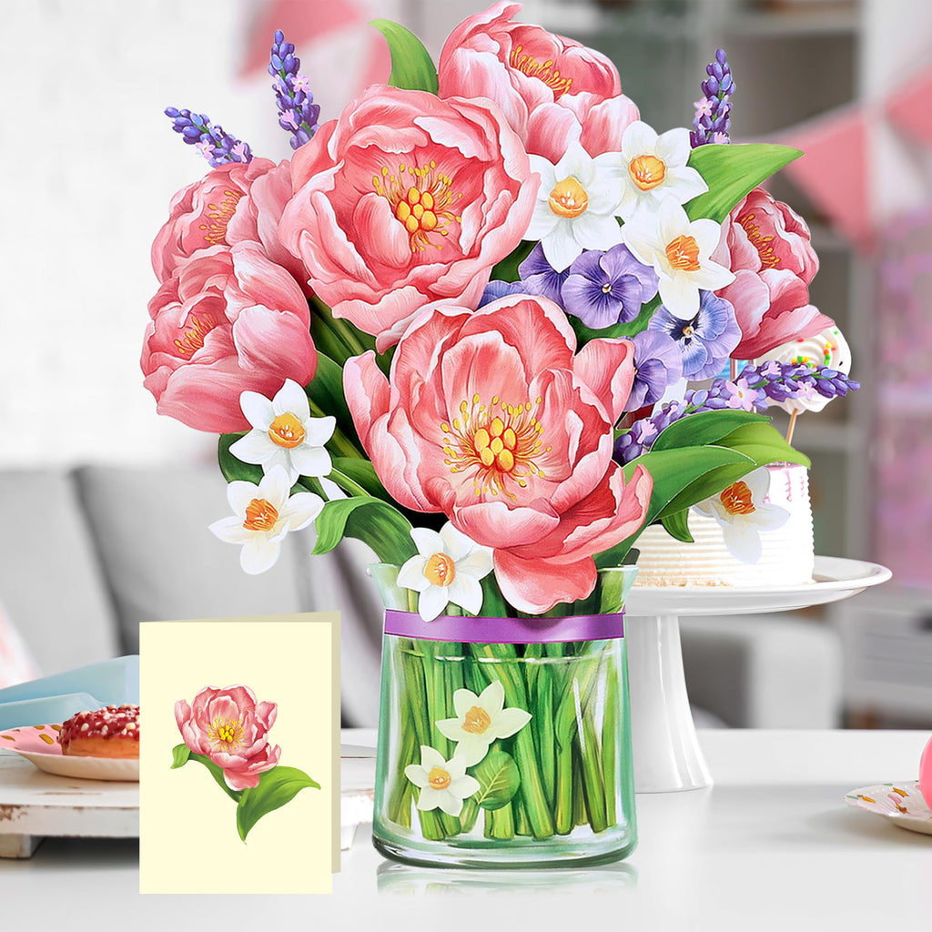 Airpark 3D Pop Up Paper Flowers Bouquet Card 12’‘ with Note & Envelope, Birthday Gifts, Get Well, Thank You, Greeting Cards for Women Mom Wife Friends, Daisies and Butterflies