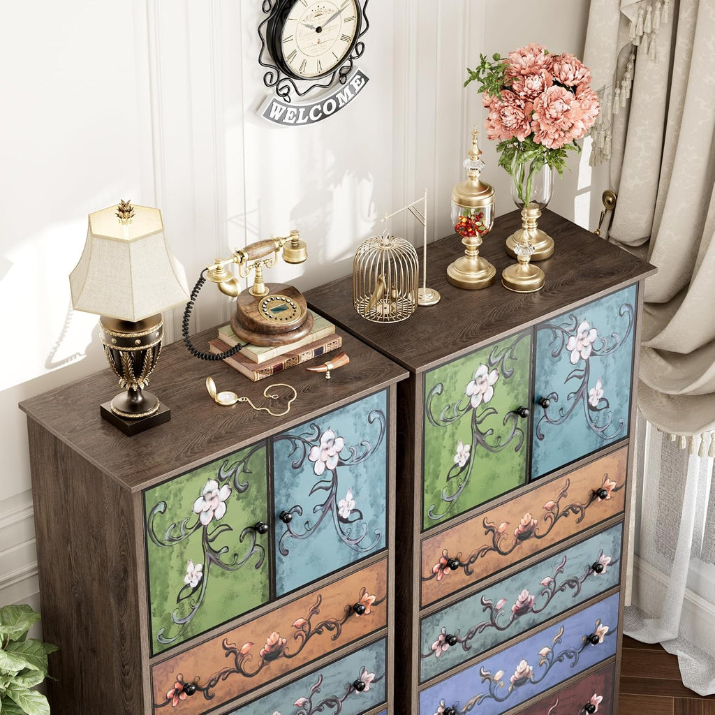 FINETONES 50’’ Tall Dresser, Boho Dresser Vintage Dressers with 4 Drawers and 2 Doors, Wood Chests of Drawers for Home, 16.1D x 23.6W x 50H Inch