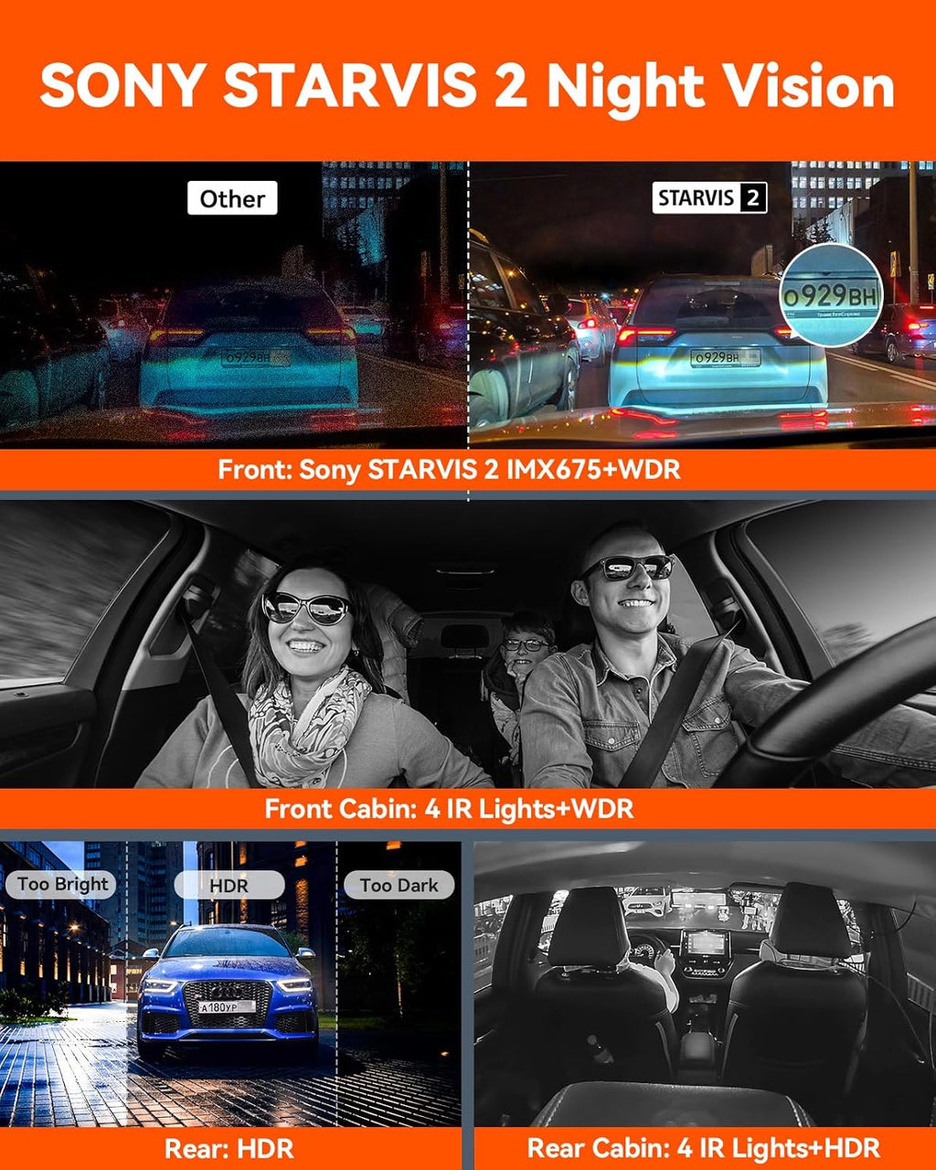 Vantrue N5 4 Channel WiFi 360° All Sides Dash Cam, STARVIS 2, IR Night Vision, 2.7K+1080P*3 Front Rear Inside Dashcam, Voice Control, GPS, 24 Hours Buffered Parking Mode Dash Camera, 512GB Max (N5)