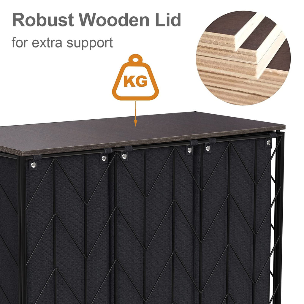 WOWLIVE Laundry Basket with Wheels, Heavy Duty Laundry Hamper with Wood Lid, Clothes Hamper with Divided Removable Liner Bag, Large Capacity Iron-Made Laundry Sorter Laundry Room Organization (Beige)