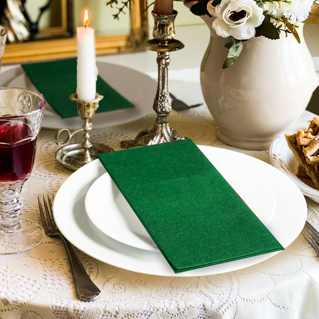 KAMMAK Black Napkins Disposable with Pocket Wedding Decorative Dinner Paper Napkins 100 Pack Linen Feel Prefolded Guest Hand Towels for Party Decoration, Cocktail Reception, Hotel (16.5 x 16.5 inch)