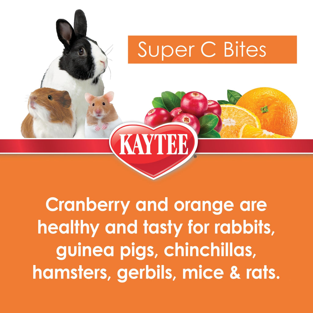 Kaytee Super C Bites Treat For Pet Guinea Pigs, Adult Rabbits, Chinchillas, and Other Small Animals, Cranberry and Orange, 4 oz