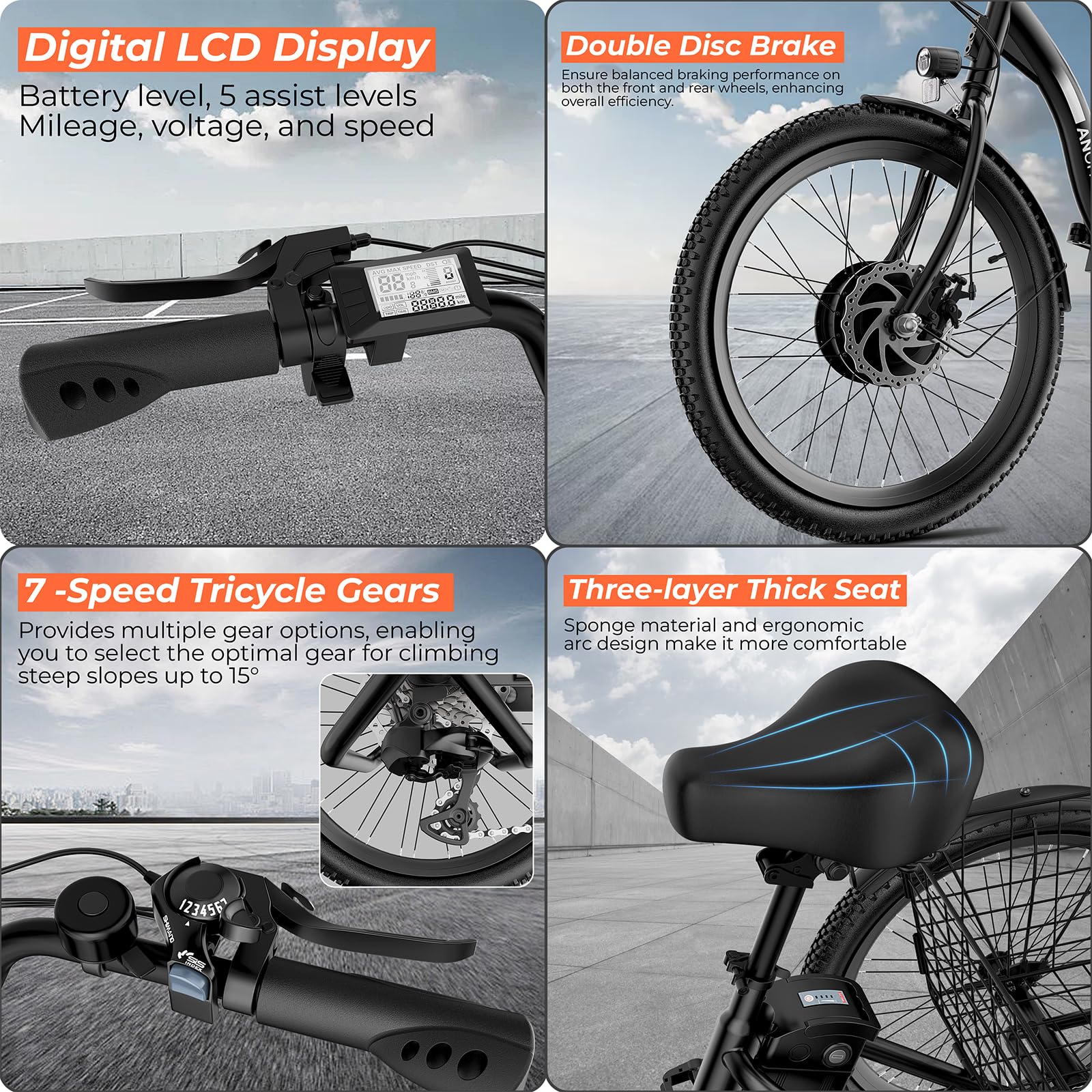 ANCHEER Electric Tricycle for Adults, Peak 600W Folding Electric Trike, 24" 499Wh Ebike for Seniors, 15.5MPH Electric Bike, Removable Battery, 3 Wheel, LCD, Rear Differential, Basket