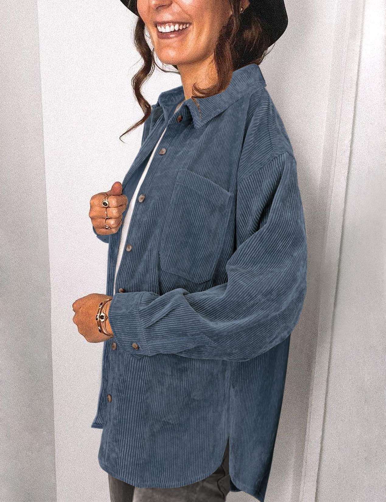 Saslax Women's Corduroy Shirt Shacket Jacket