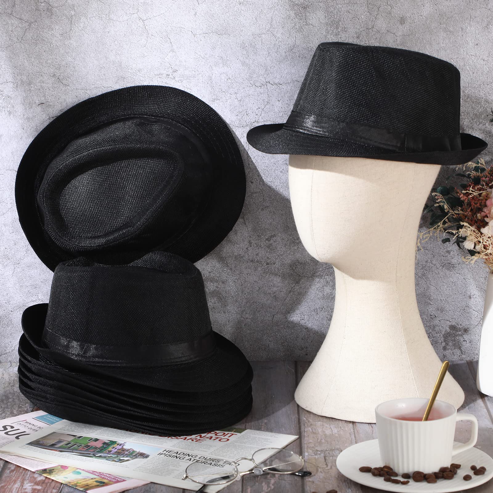 Haysandy 10 Pack 1920s Fedora Hats for Men Short Brim Sun Panama Hats for Men Women Party Costume
