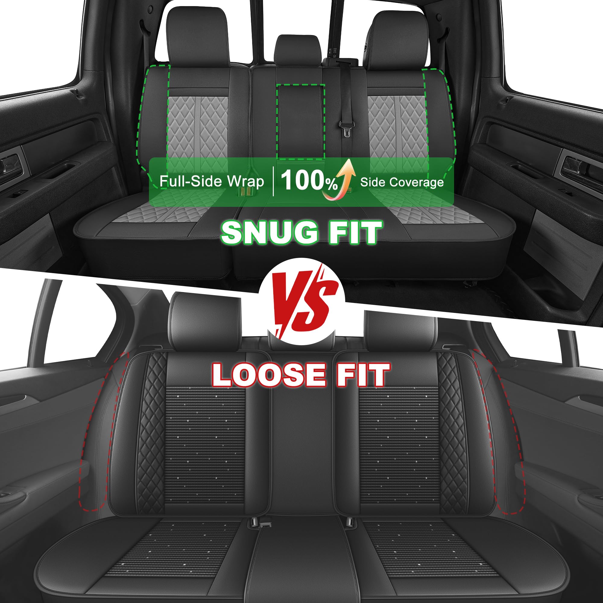 AOMSAZTO Seat Covers Fit for Ford F150 : 2009-2024 2025 2026 - F250/F350/F450 2017-2024 2025 2026 Truck Pick-up Front Car Seat Covers Faux Leather(Blackline, 2PCS Front)
