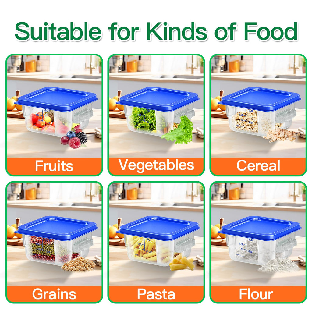 6 pcs 2qt Food Storage Containers with Lid, Square Clear Commercial Storage Containers with Handle and Scale for Food Storage in Home Kitchen & Dining (Green)