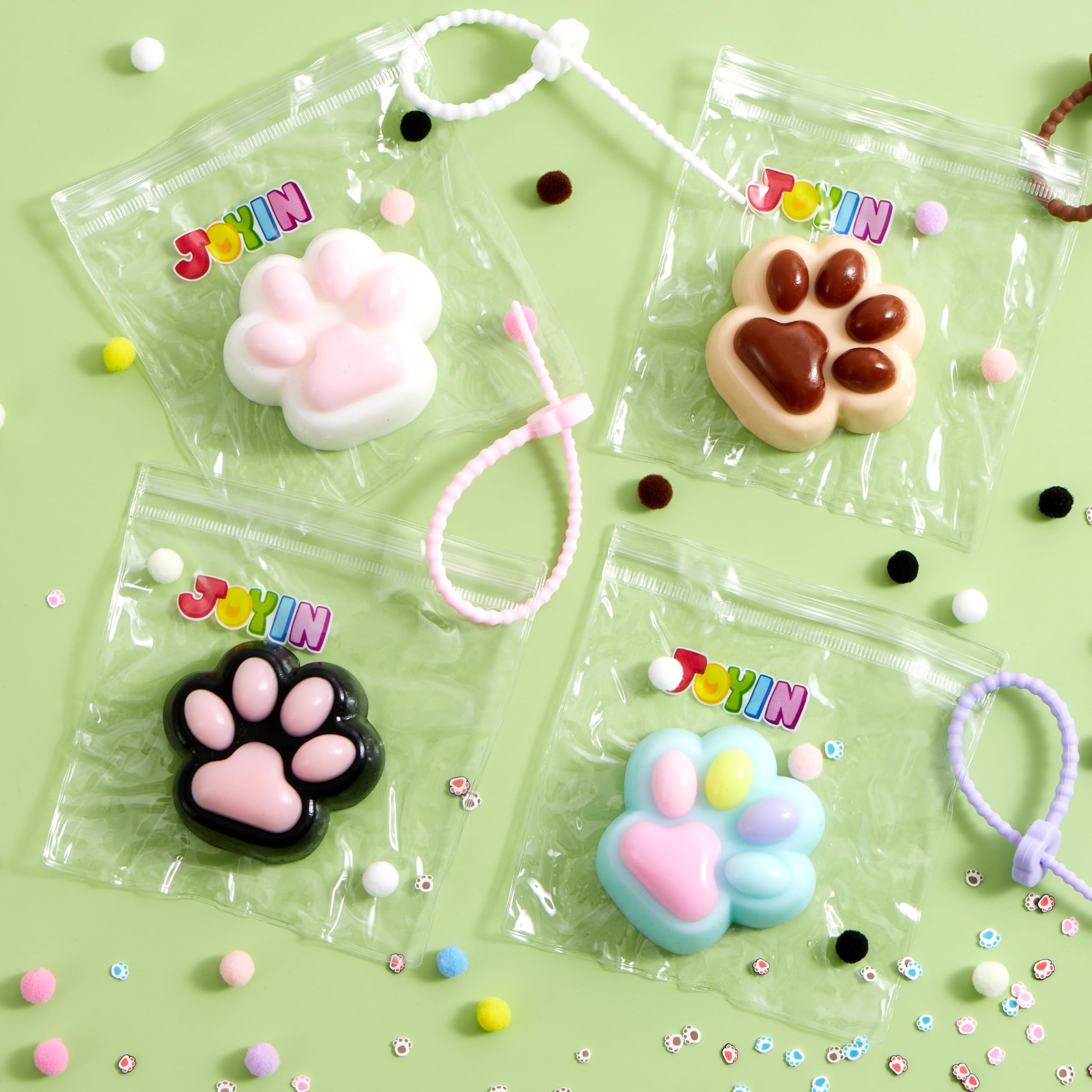 JOYIN 4 Pcs Taba Paw Squeeze Toys, Easter Party Favors & Gifts for Kids Adults, Transparent Cat Paw Fufu Squishy Toys, Soft Paws Sensory Fidgets, Cute Fidget Toys for Stress Relief