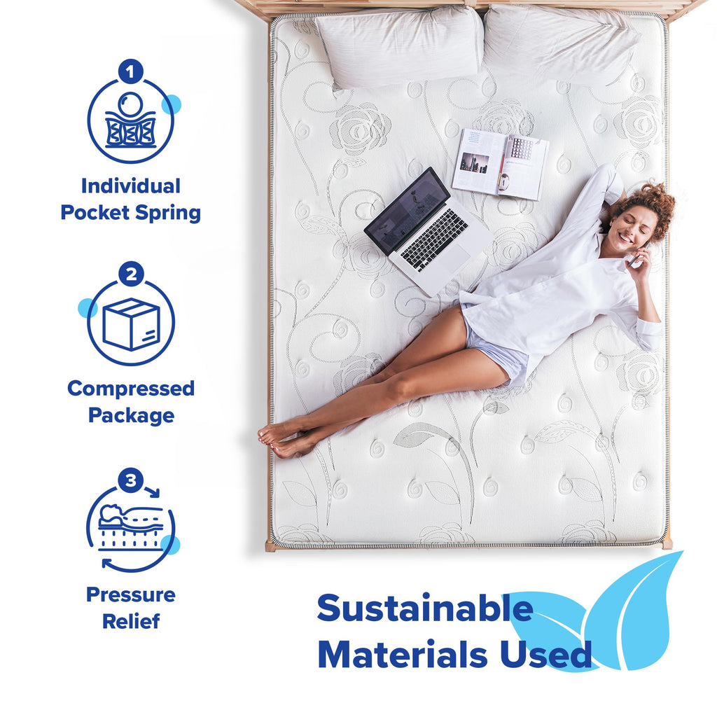 Olee Sleep Full Mattress, 10 Inch Support Cloud Hybrid Mattress, Gel Infused Memory Foam, Pocket Spring for Support and Pressure Relief, CertiPUR-US Certified, Bed-in-a-Box, Soft, Full Size