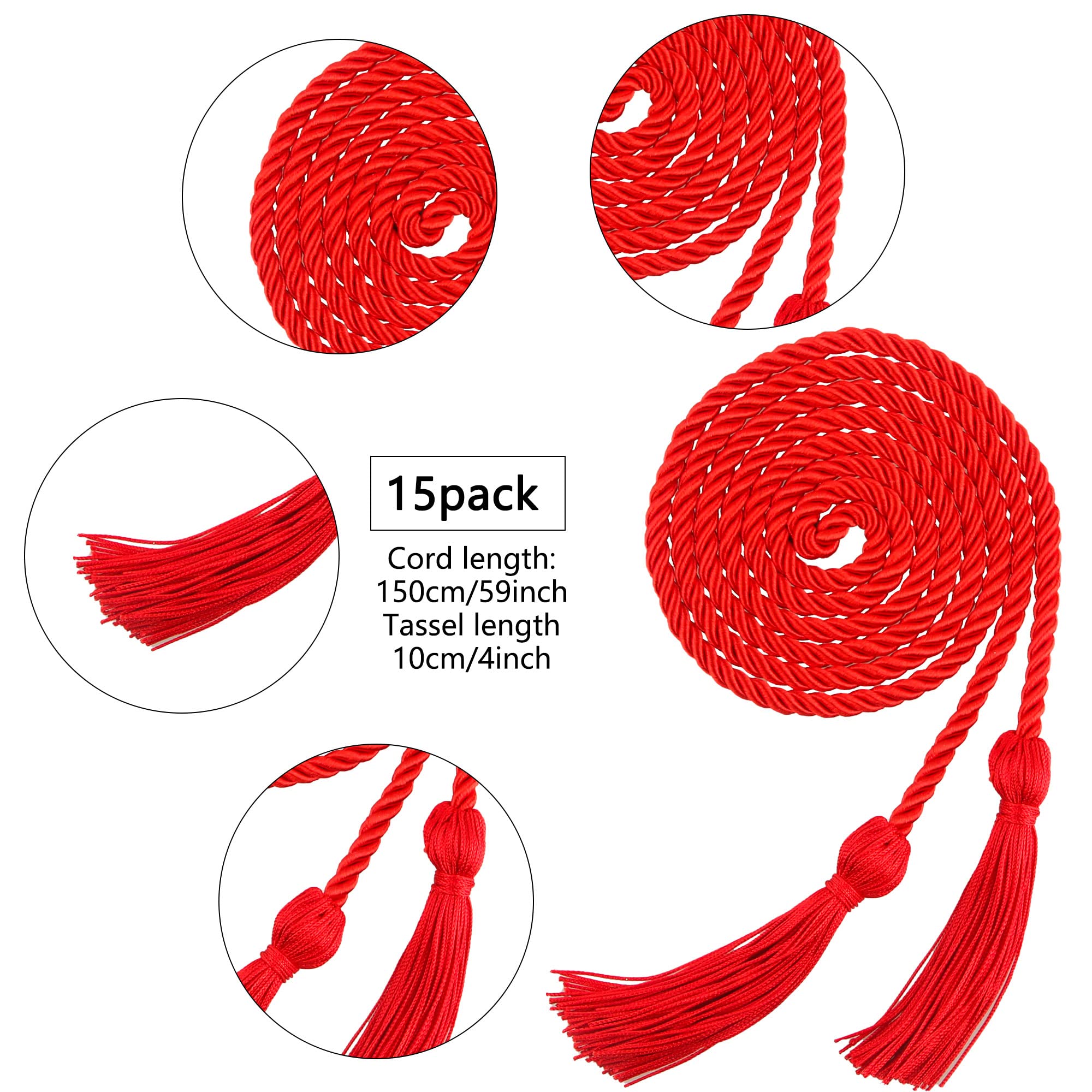 15 Pieces Graduation Honor Cord Braided Honor Cords with Tassels for Graduation Students (Black)