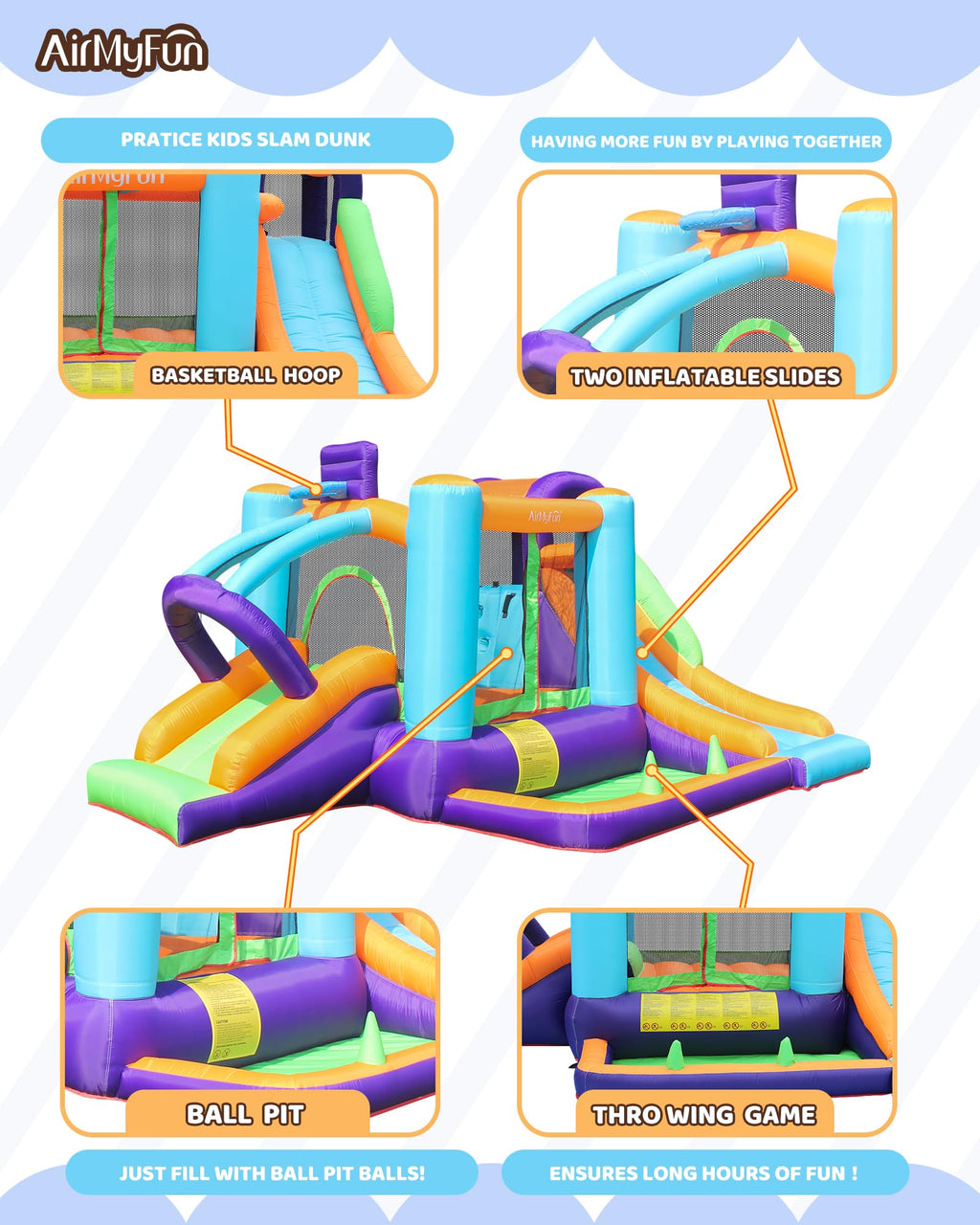 AirMyFun Bounce House for Kids and Toddler, Inflatable Bouncy Castle with Blower Outdoor Indoor Backyard Jumping House with Slide (82003)