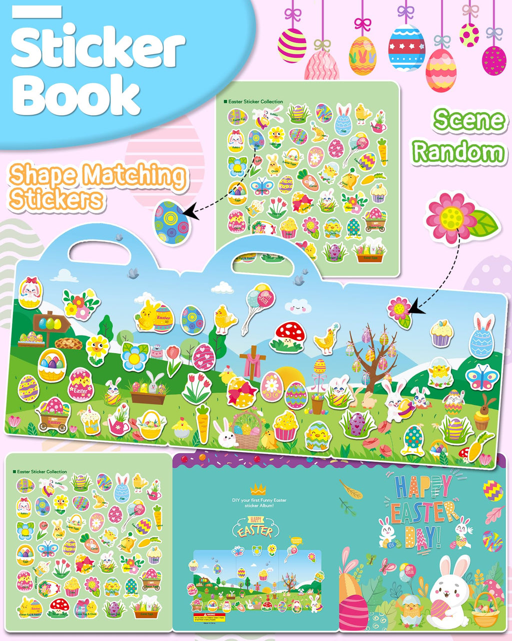 Benresive Reusable Sticker Book for Toddlers, Stickers for Kids, Travel Toys for Arts & Crafts Activities, Birthday Gift for Boys & Girls, Animals Dinosaurs Insects Themes