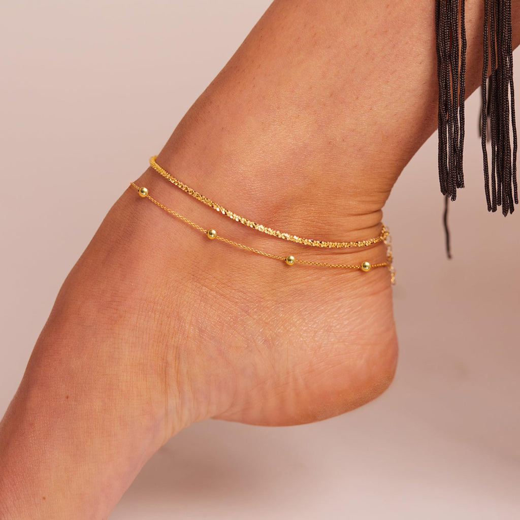 Freekiss Sterling Silver Ankle Bracelets for Women: Dainty Layered Waterproof Anklet for Women Adjustable Womens Anklet Set Stackable Figaro Beaded Cuban Link Anklets Beach Jewelry for Women
