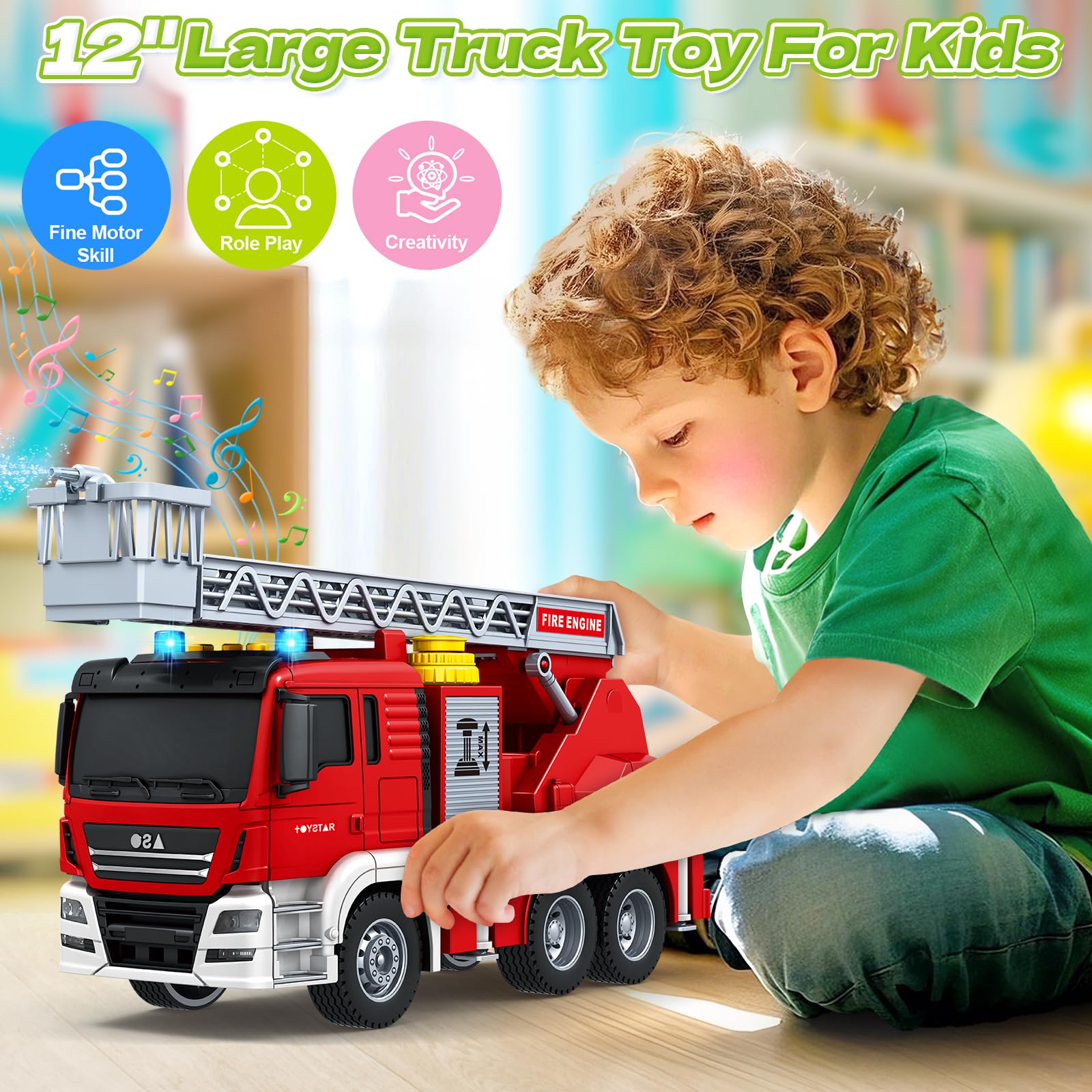 Bstoyder Kids Toys for 3 4 5 6 7 8 Years Old Boys, 15" Crane Truck Toy with Lights, Sounds, Toddler Friction Powered Truck Vehicle Toy for Boys Girls Birthday Gifts