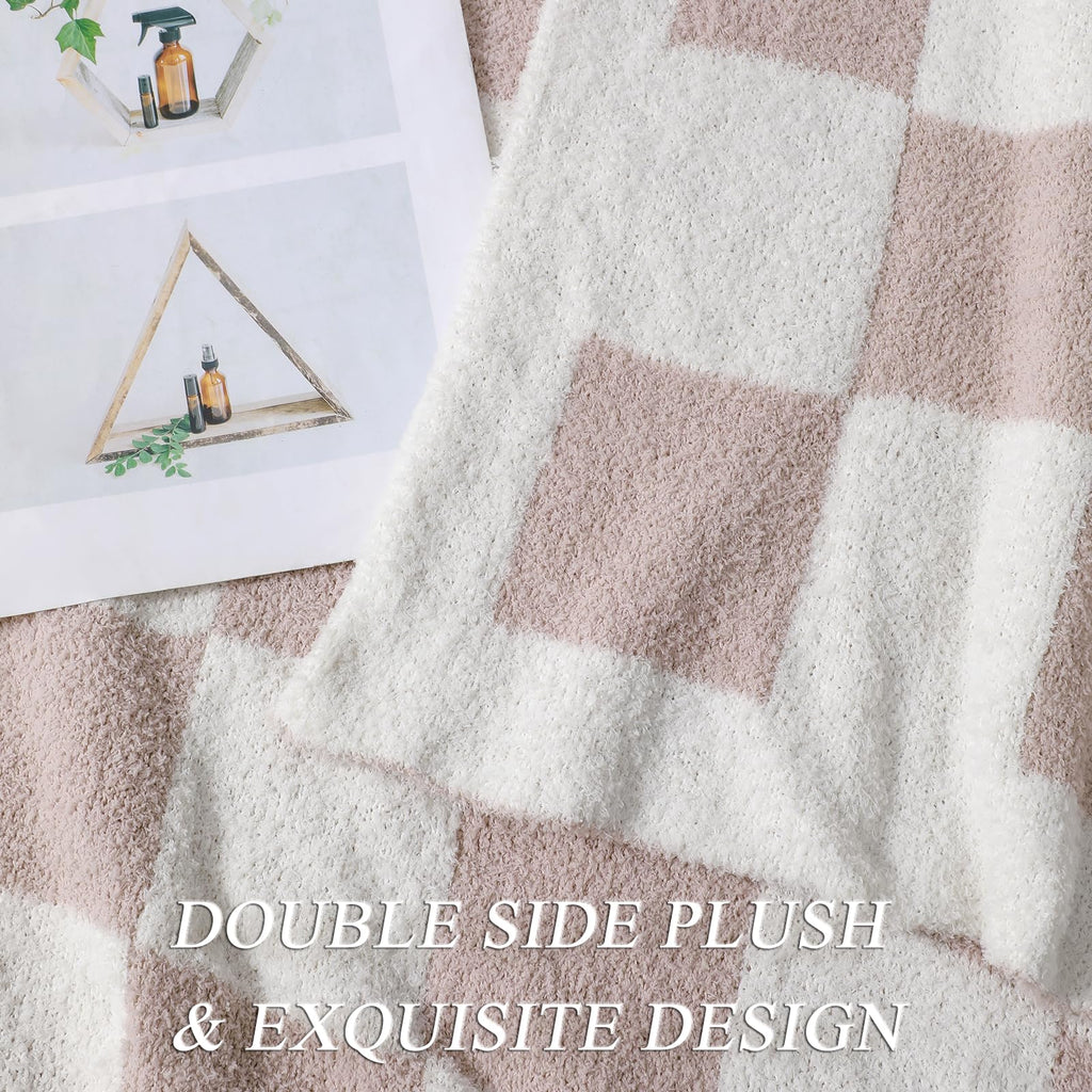 bearberry Fuzzy Checkerboard Grid Throw Blanket Soft Cozy Warm Microfiber All Season Blanket Decor for Couch Sofa Bed Travel Home (Avocado Green, 50''x60'')