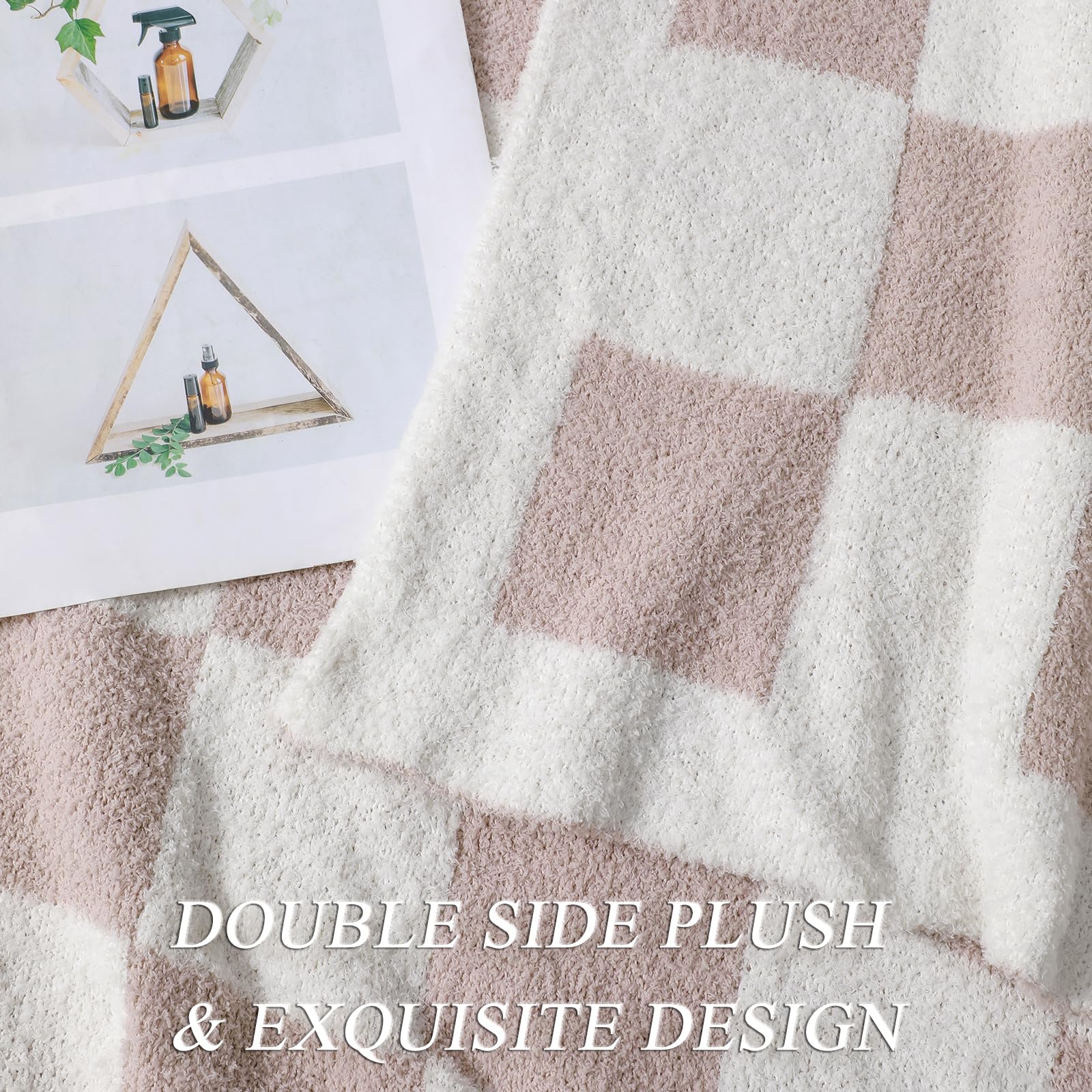 bearberry Fuzzy Checkerboard Grid Throw Blanket Soft Cozy Warm Microfiber All Season Blanket Decor for Couch Sofa Bed Travel Home (Avocado Green, 50''x60'')