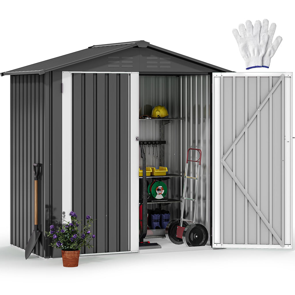 DWVO 6x4ft Outdoor Storage Shed, Lockable Metal Tool Storage Sheds, Waterproof Garden Sheds with Vents for Backyard, Patio, Garage, Lawn, Dark Gray