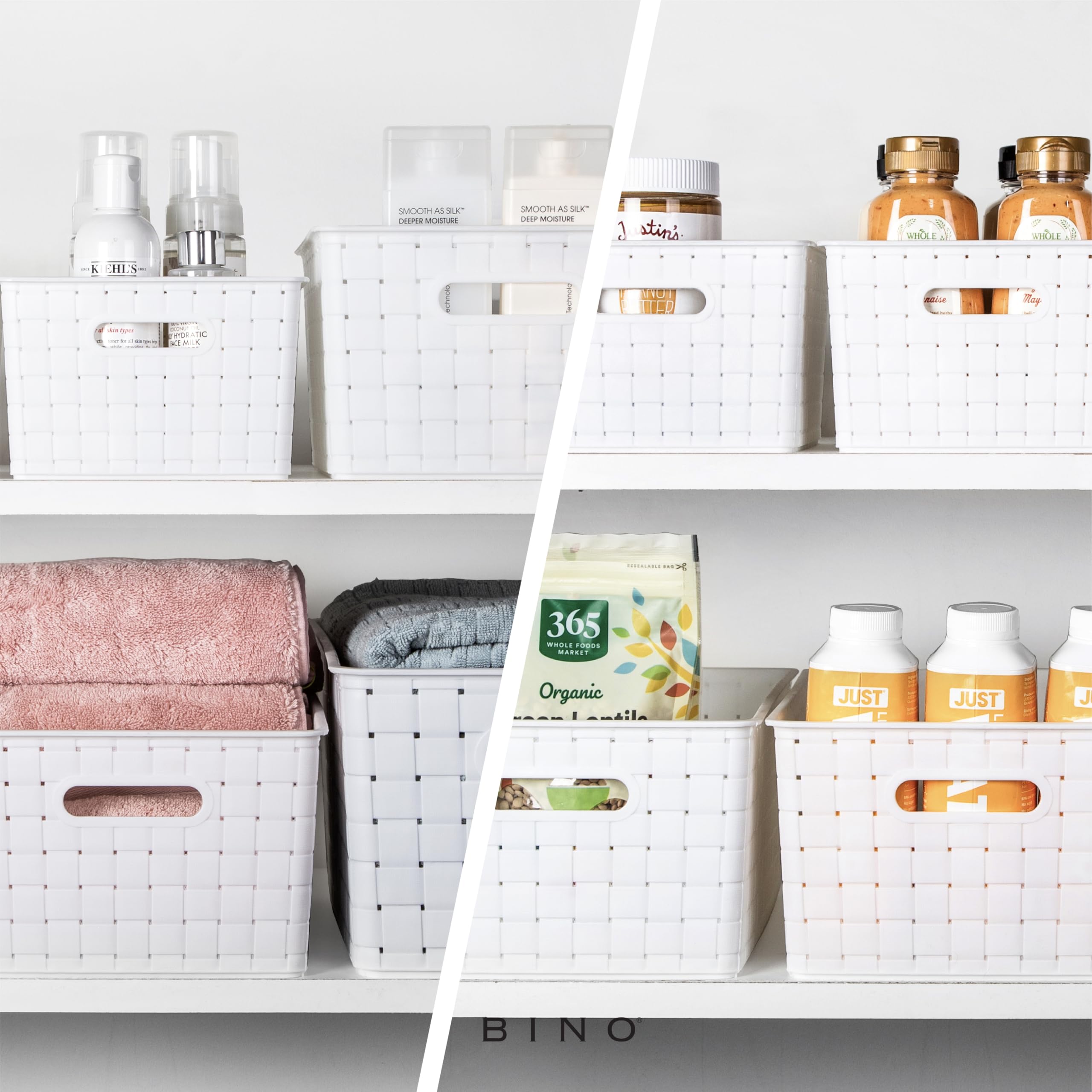 BINO Plastic Basket, Small White, 5 Pack - Rectangular Cabinet Organizer, Multi-Use Storage Basket, Drawer and Cabinet-Friendly, Portable, Durable, Space Efficiency, Stock Management