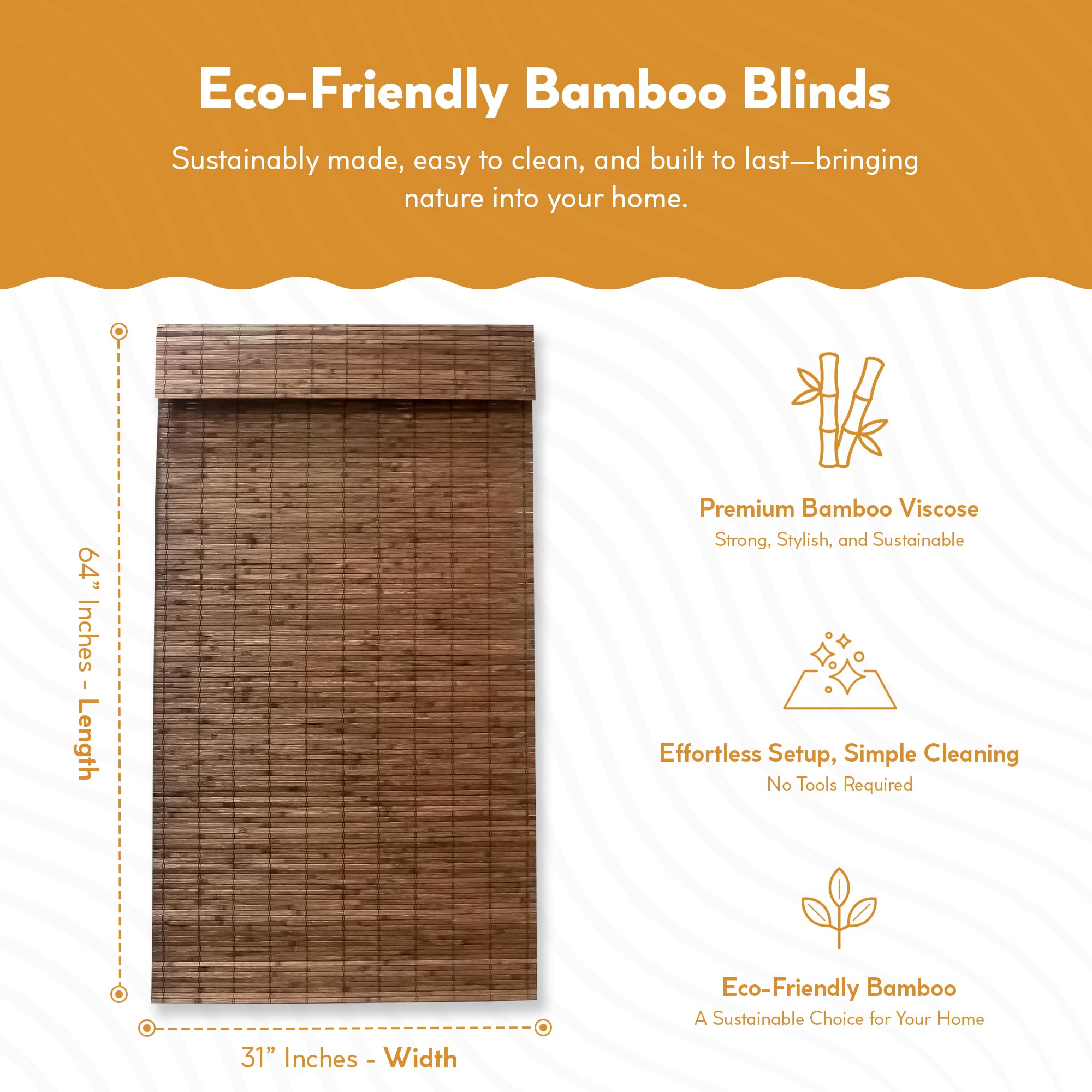 Radiance Cordless Bamboo Roman Shades for Windows - Flatstick Bamboo Blinds for Semi-Private Light Control - Easy to Lift & Fold Up Window Shades - Cocoa - 23 in. W x 64 in. L - (2216300E)