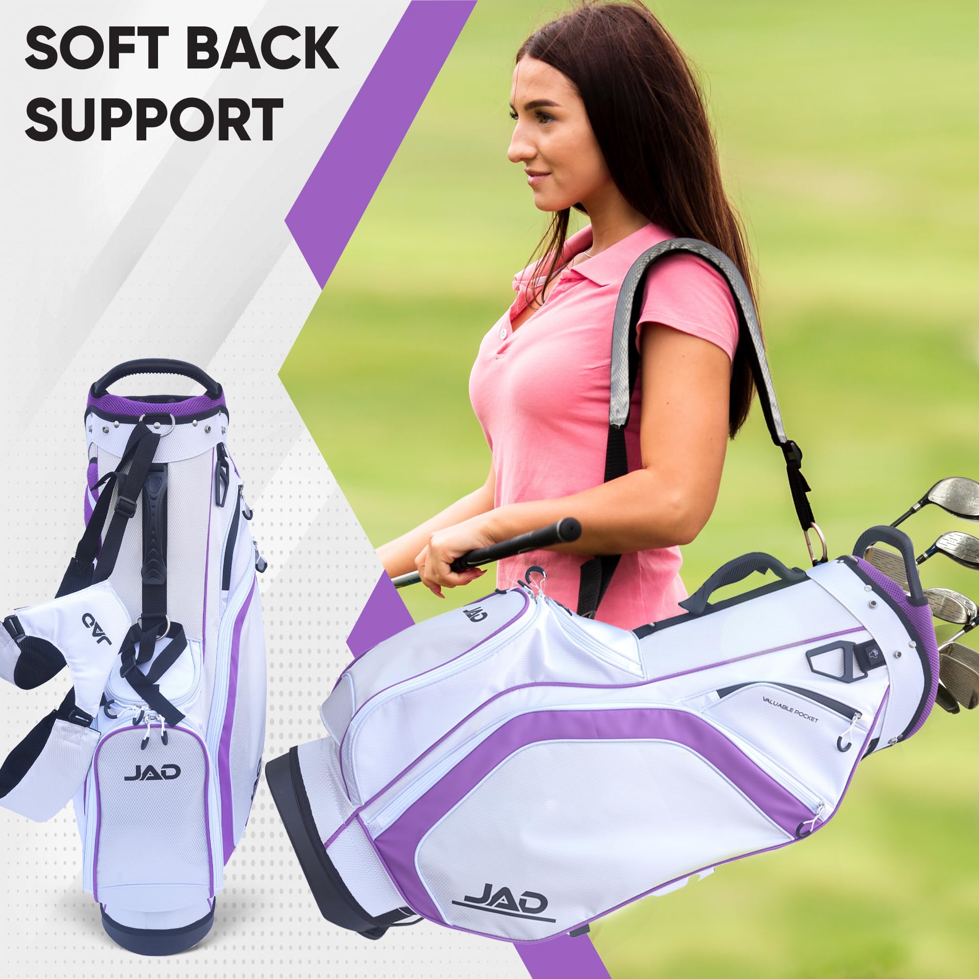 JAD Lightweight Womens Golf Bag, Golf Stand Bag for Women/Ladies, 14-Way Top Dividers, Ultra Lightweight, Large Pockets for Accessories, Durable Water Resistant