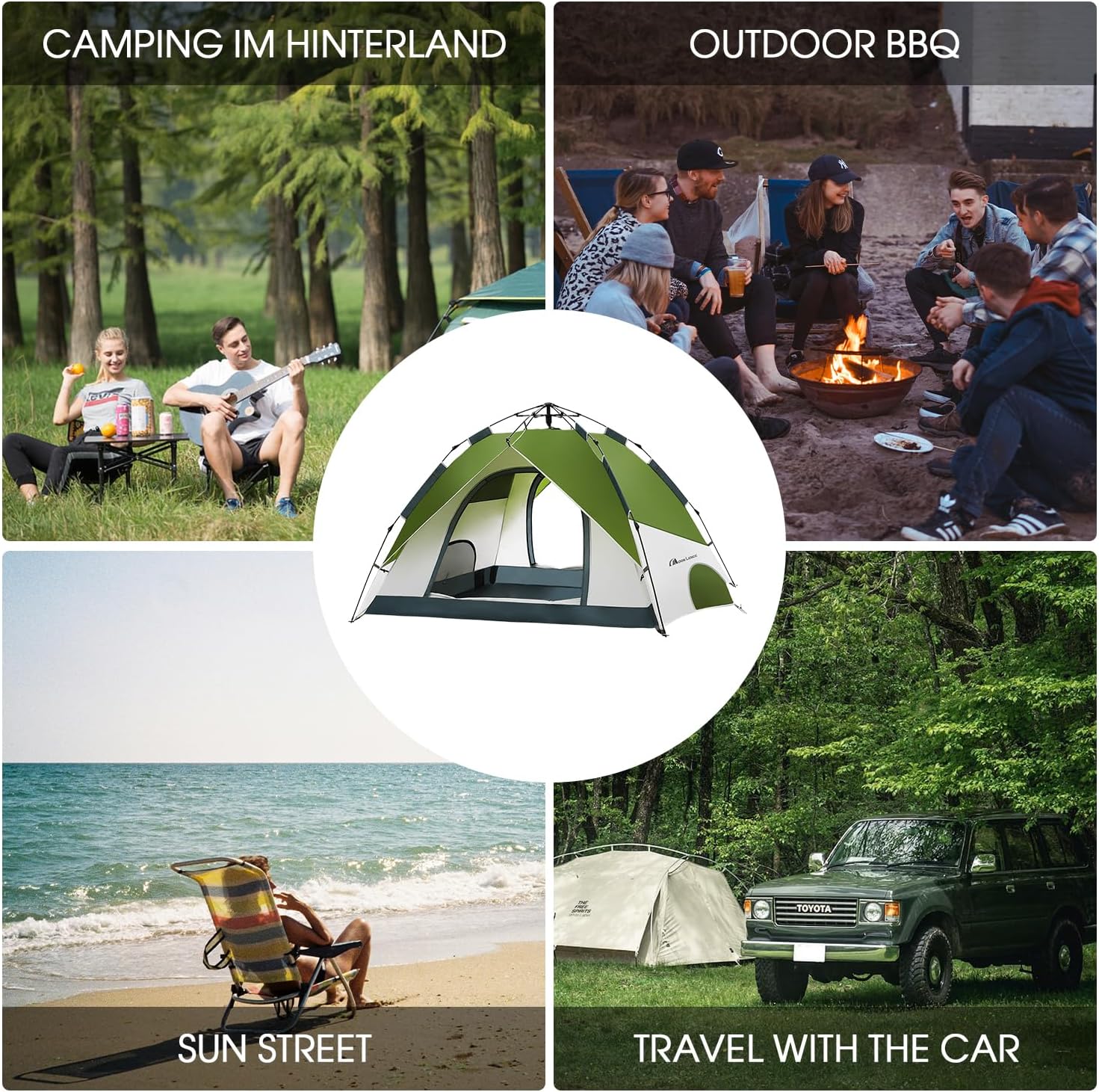 MOON LENCE Pop Up Tent 3-4 Person, 60s Instant Setup Camping Tent with 2 Doors, Water-Resistant & Windproof Dome Tent for Car Camping, Backyard, Traveling