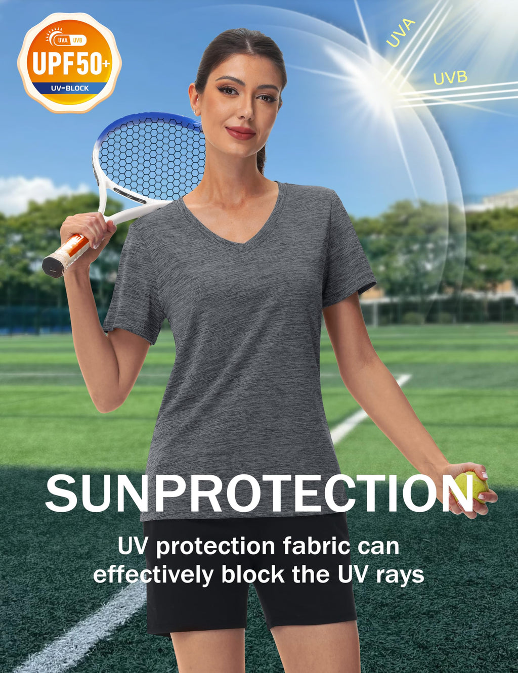 MAGCOMSEN Workout Tops for Women UPF 50+ Quick Dry Short Sleeve Sun Protection V-Neck Shirts Lightweight Hiking T Shirts