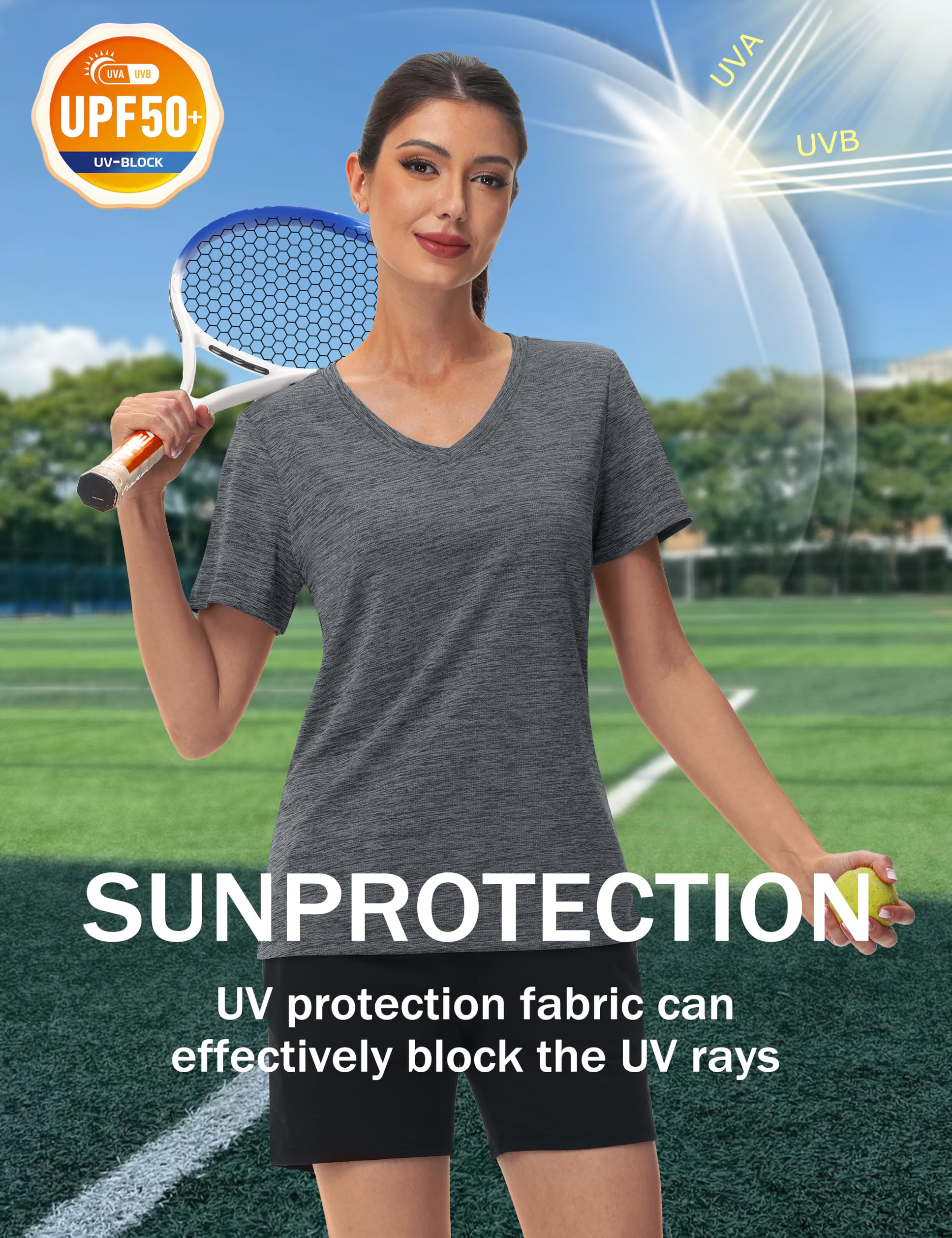 MAGCOMSEN Workout Tops for Women UPF 50+ Quick Dry Short Sleeve Sun Protection V-Neck Shirts Lightweight Hiking T Shirts