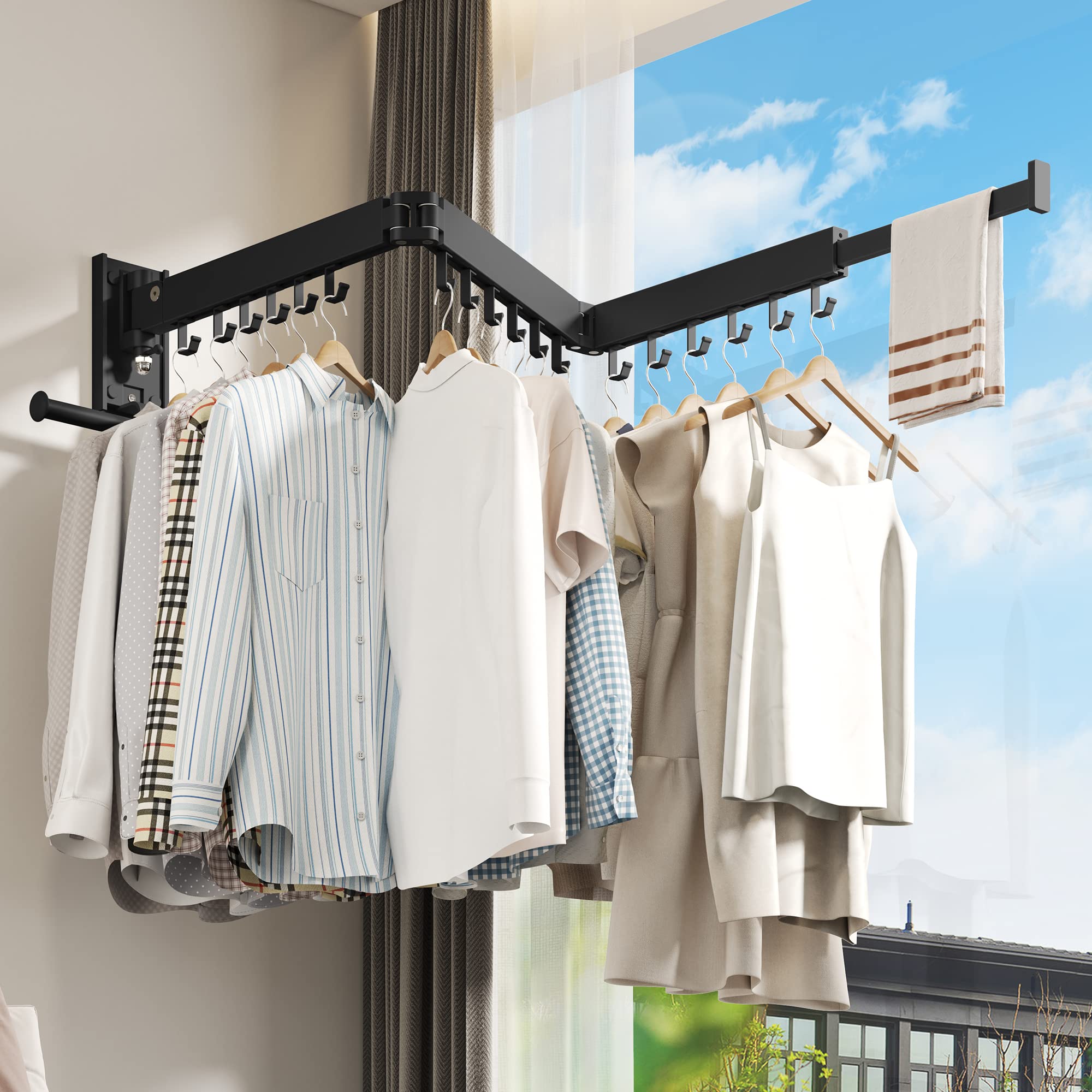 BOQORAD Clothes Drying Rack,Drying Rack Clothing,Luandry Drying Rack,Clothes Hanger Rack,Wall Mounted Luandry Rack,Folding Retractable,Frosted Stone Black Classic,ms-01