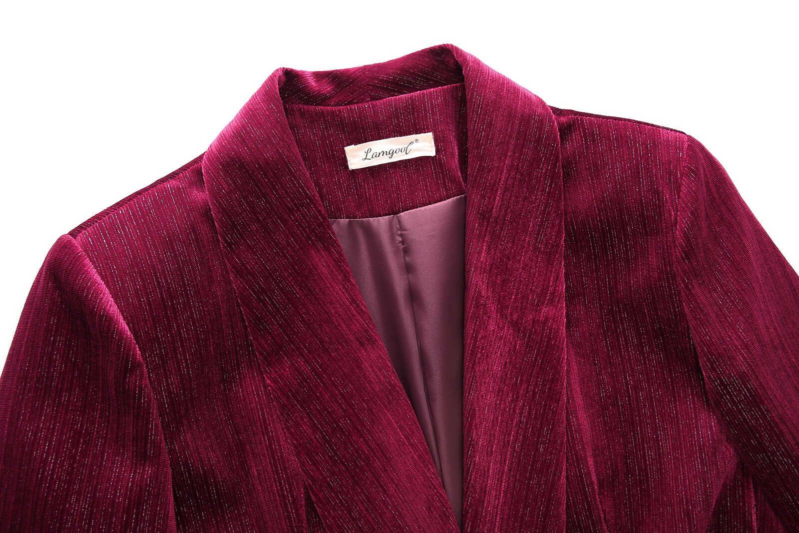 Lamgool Women Pantsuit Dressy Silver Thread Velvet 2 Piece Suit Set Blazer and Flared Pants