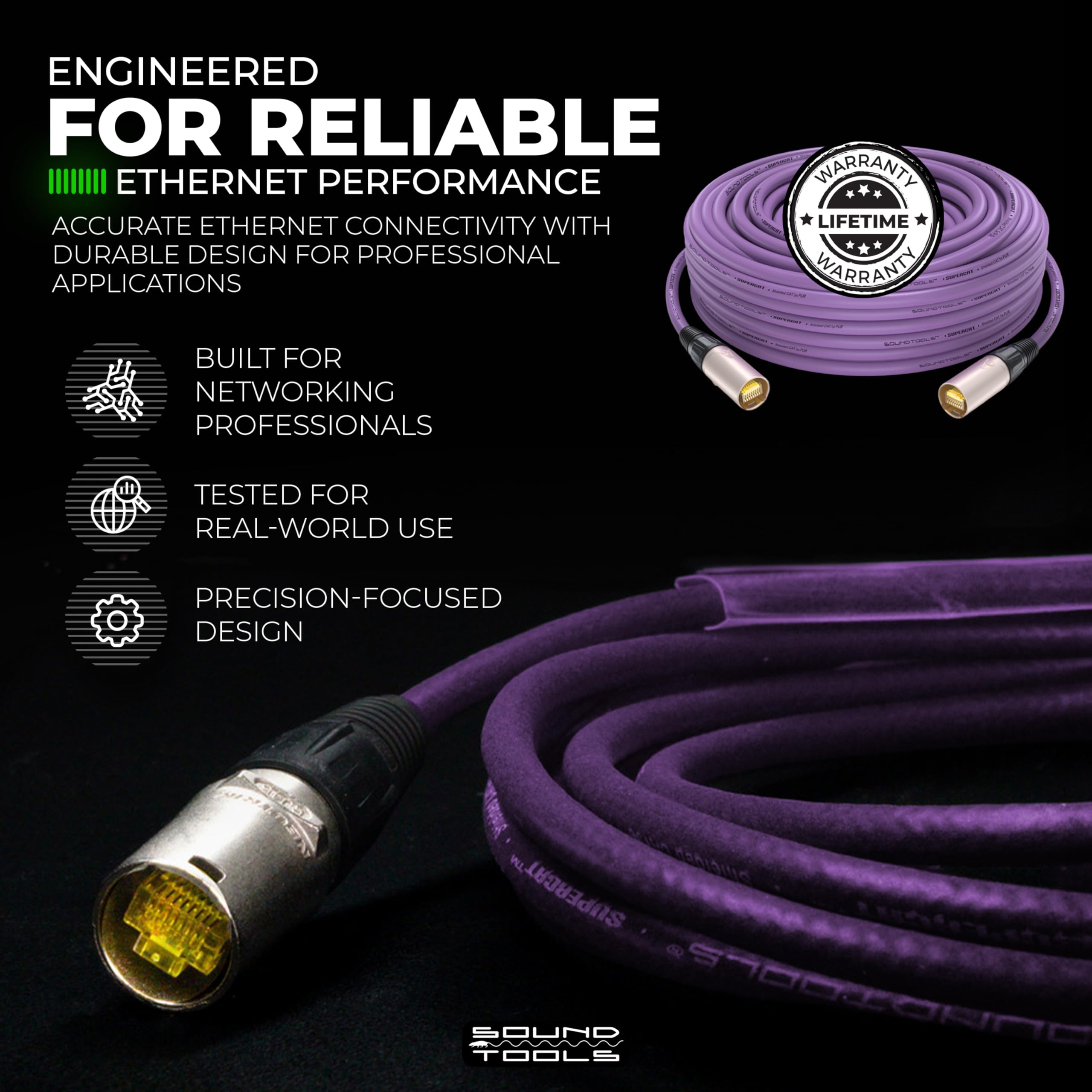 Sound Tools SuperCAT Professional Grade Shielded CAT5e etherCON Cable – High-Speed Ethernet Cable with 6Gbps Data Transfer – Flexible Polyurethane Jacket & Neutrik Connectors (3 feet, Black)