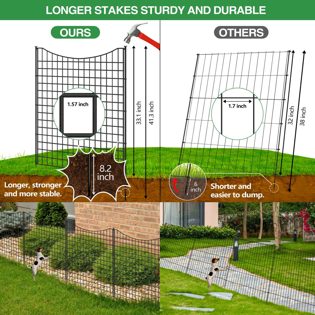 10 Panels Garden Fence Animal Barrier, 33 in(H) X 24 ft(L) Dog Fence Outdoor for Yard with Lock, Tall Metal Fencing with Ground Stakes, Temporary Fencing for Dog, Rabbits, and Patio Border