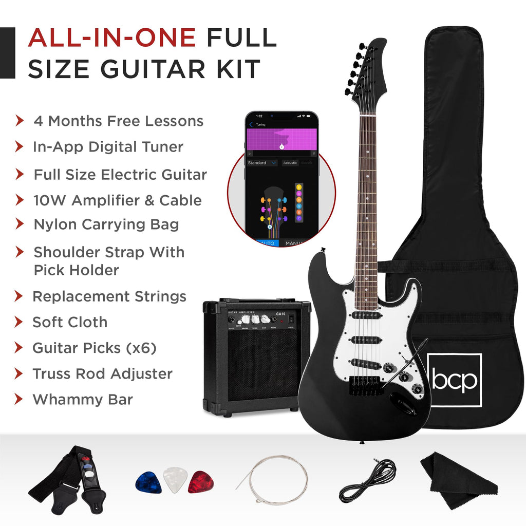 Best Choice Products 39in Full Size Beginner Electric Guitar Starter Kit w/Case, Strap, 10W Amp, Strings, Pick, Tremolo Bar - 3 Color Sunburst