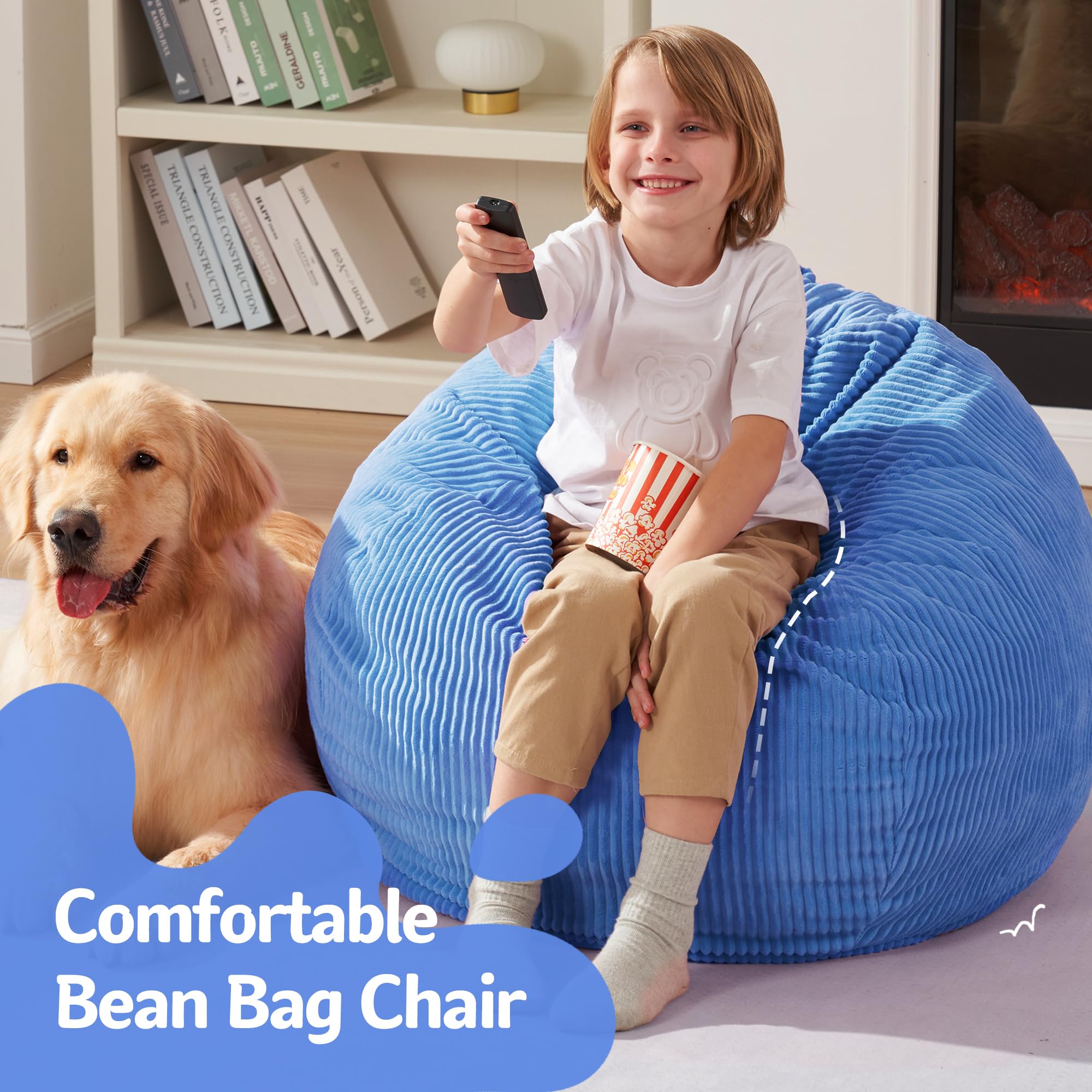 Homguava Bean Bag Chair,Teardrop Bean Bags Small Beanbag Chair with Memory Foam Filled and Ultra Soft Corduroy Cover for Living Room, Bedroom (Black 2FT)