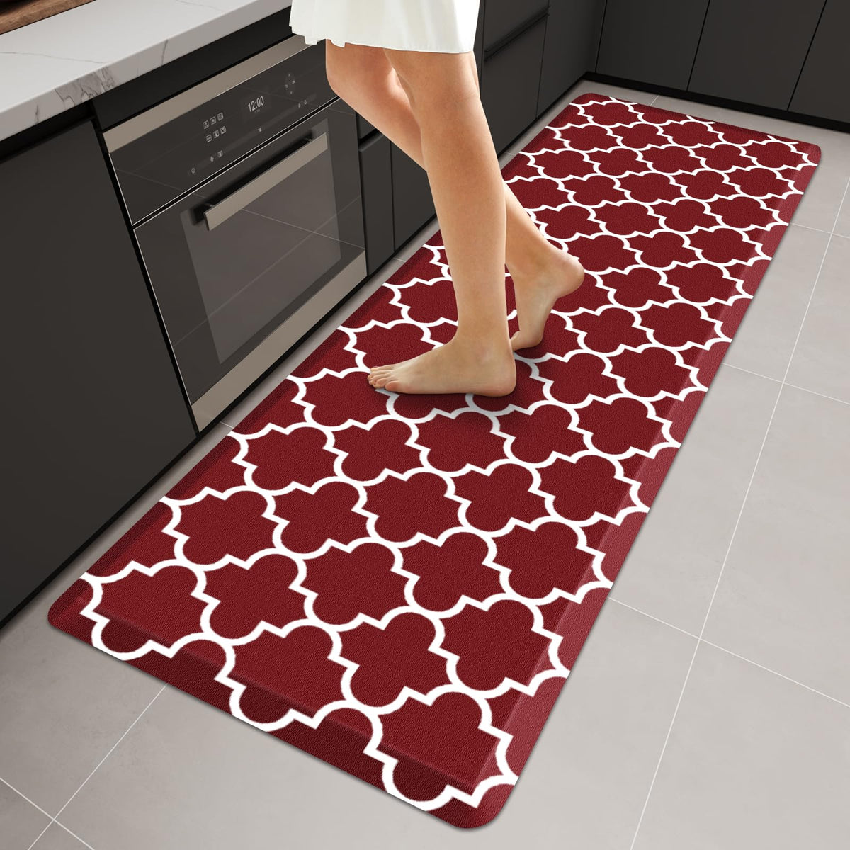 WISELIFE Anti-Fatigue Cushioned Kitchen Mat / Rug ,17.3"x 28",Non Slip Heavy Duty PVC Ergonomic Waterproof Comfort Rugs for Floor Home, Office, Sink, Laundry,Black