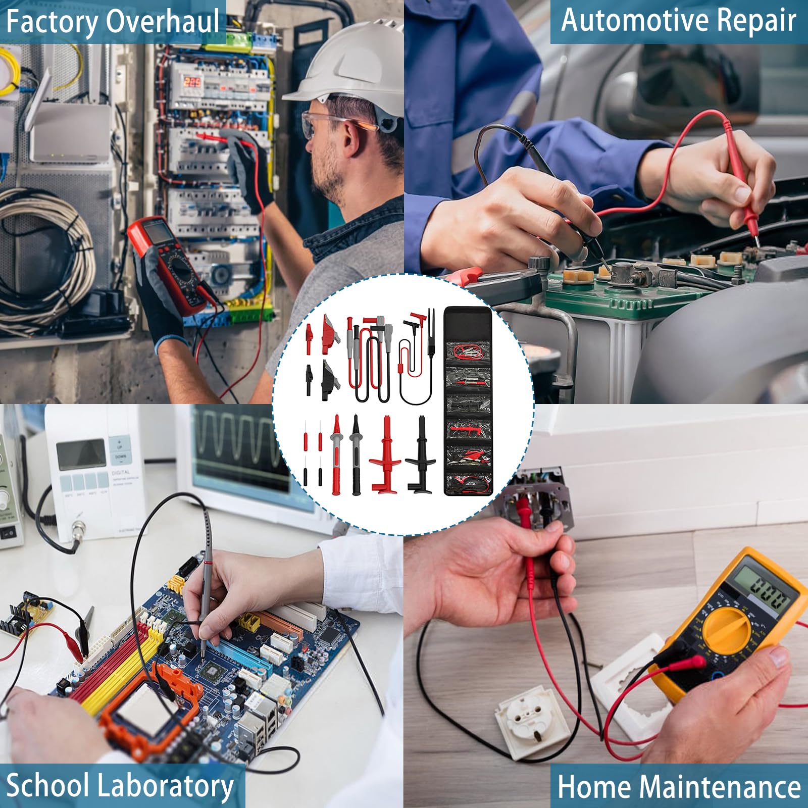 12pc Multimeter Test Leads,Test Leads with Alligator Clips,Test Hook,Banana Plug Leads,Telescopic Testing Hook,Suitable for Fluke, Kaiweets, Innova Multimeter, Voltmeter, Clamp Meter