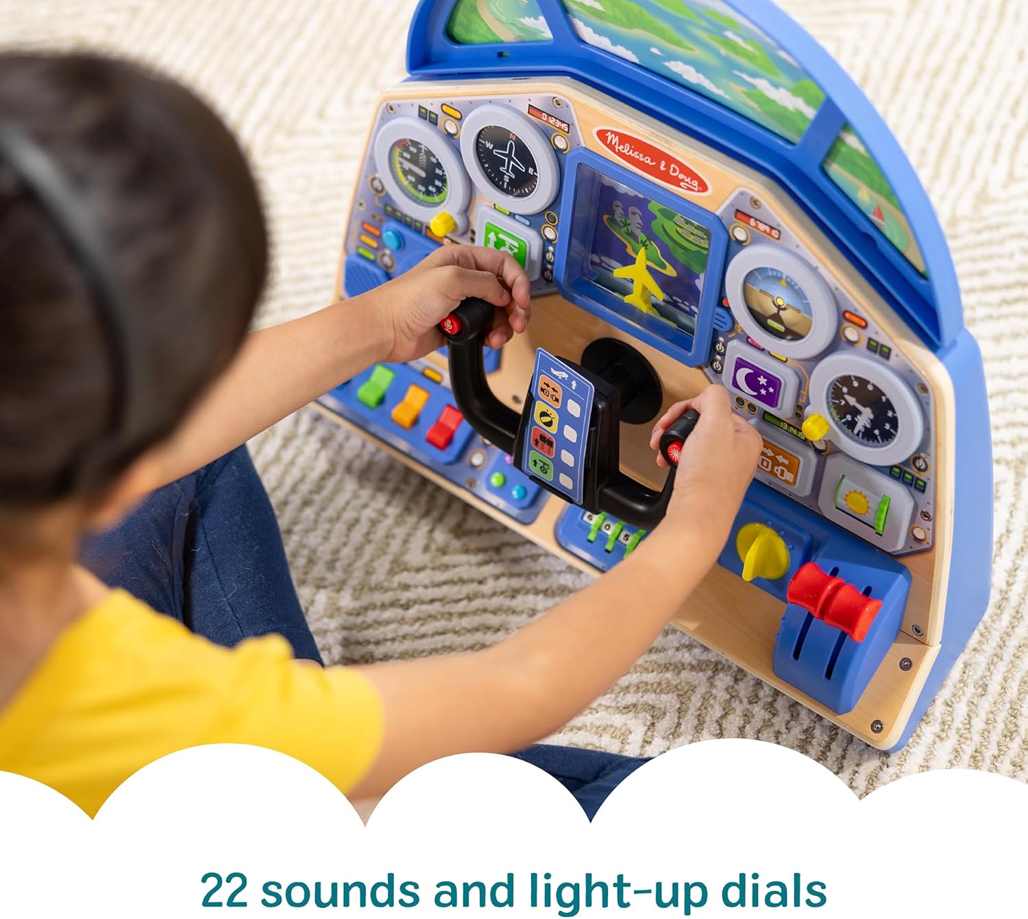 Melissa & Doug Jet Pilot Interactive Dashboard Wooden Toy for Boys and Girls Ages 3+ Cockpit Steering Wheel Pretend to Fly Experience, Fidget Buttons - FSC Certified
