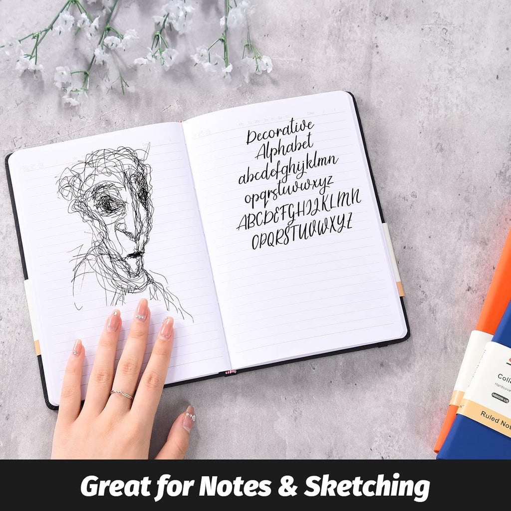 SUIN Hardcover-Journal-Notebooks, A5 Lined Journals Notebook for Writing 200 Pages, 8.2 x 5.5 inch, Classic Ruled Notebooks for Work/Travel/College (Black - 6 Pack)